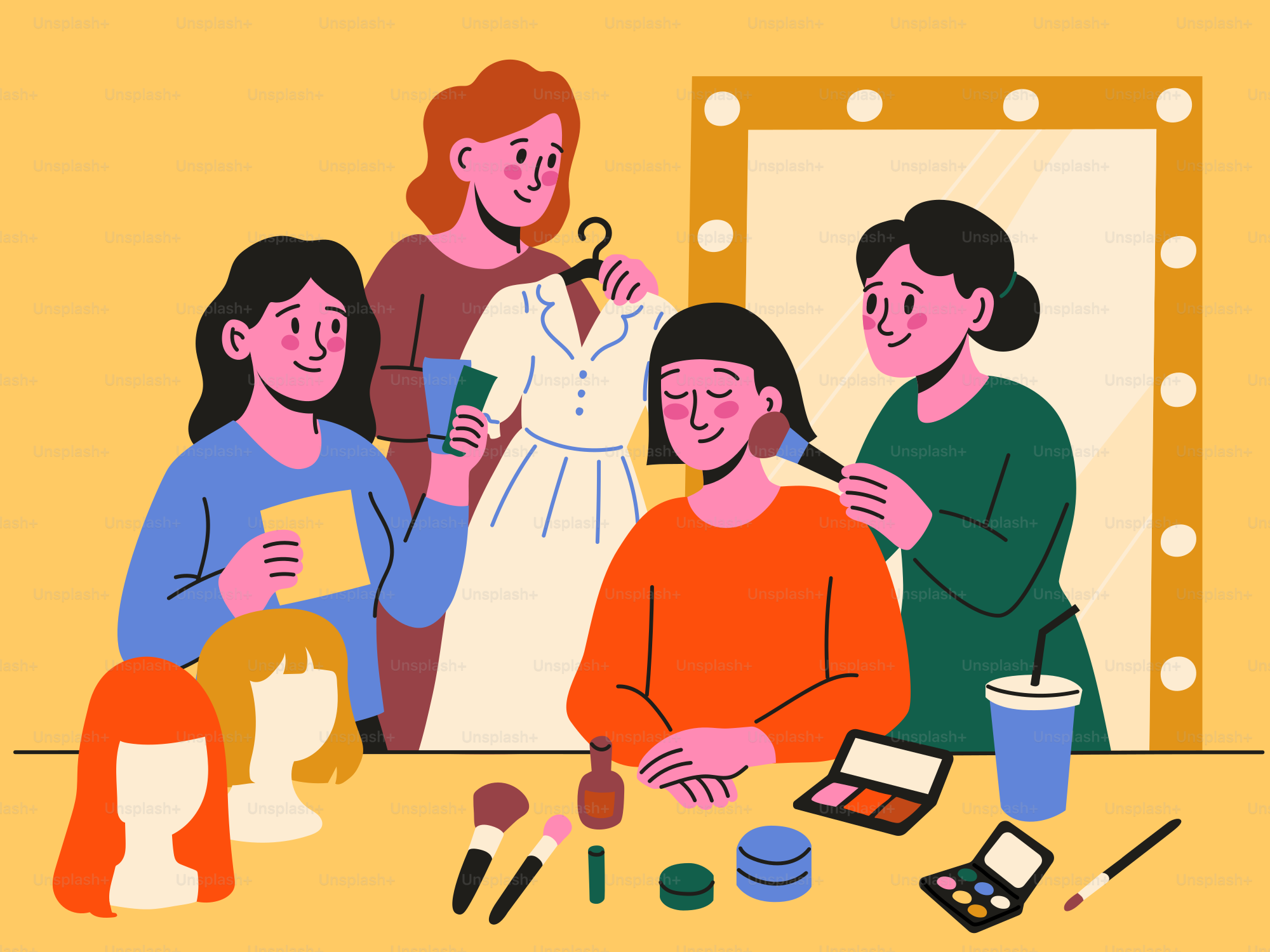 Wanita mempersiapkan seseorang untuk pertunjukan