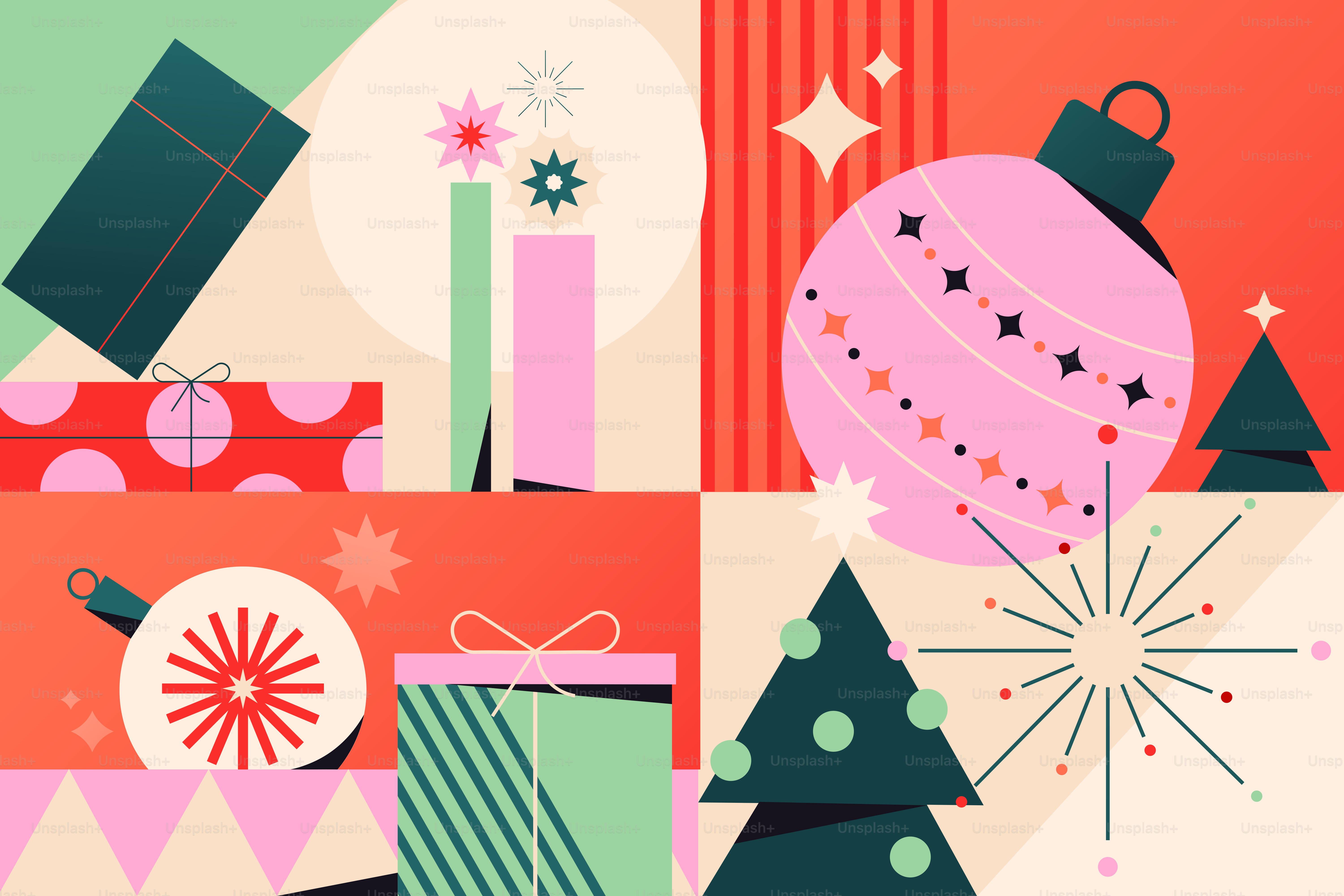 Dekorasi dan hadiah natal abstrak berwarna-warni