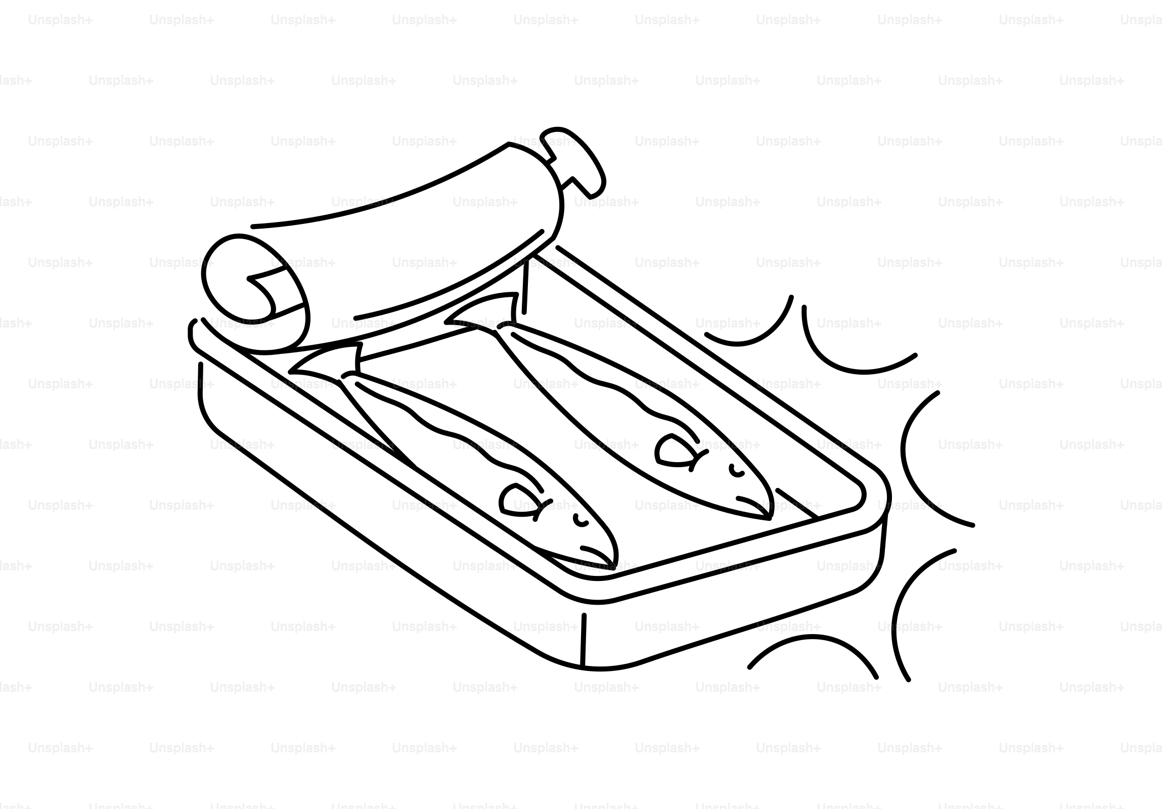 Two fish in an open tin can.