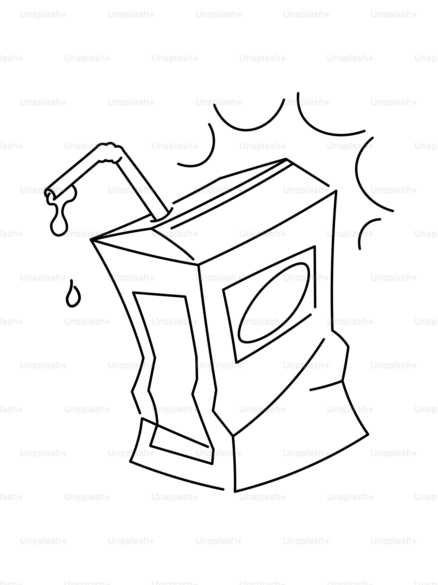 A crumpled juice box with a straw.