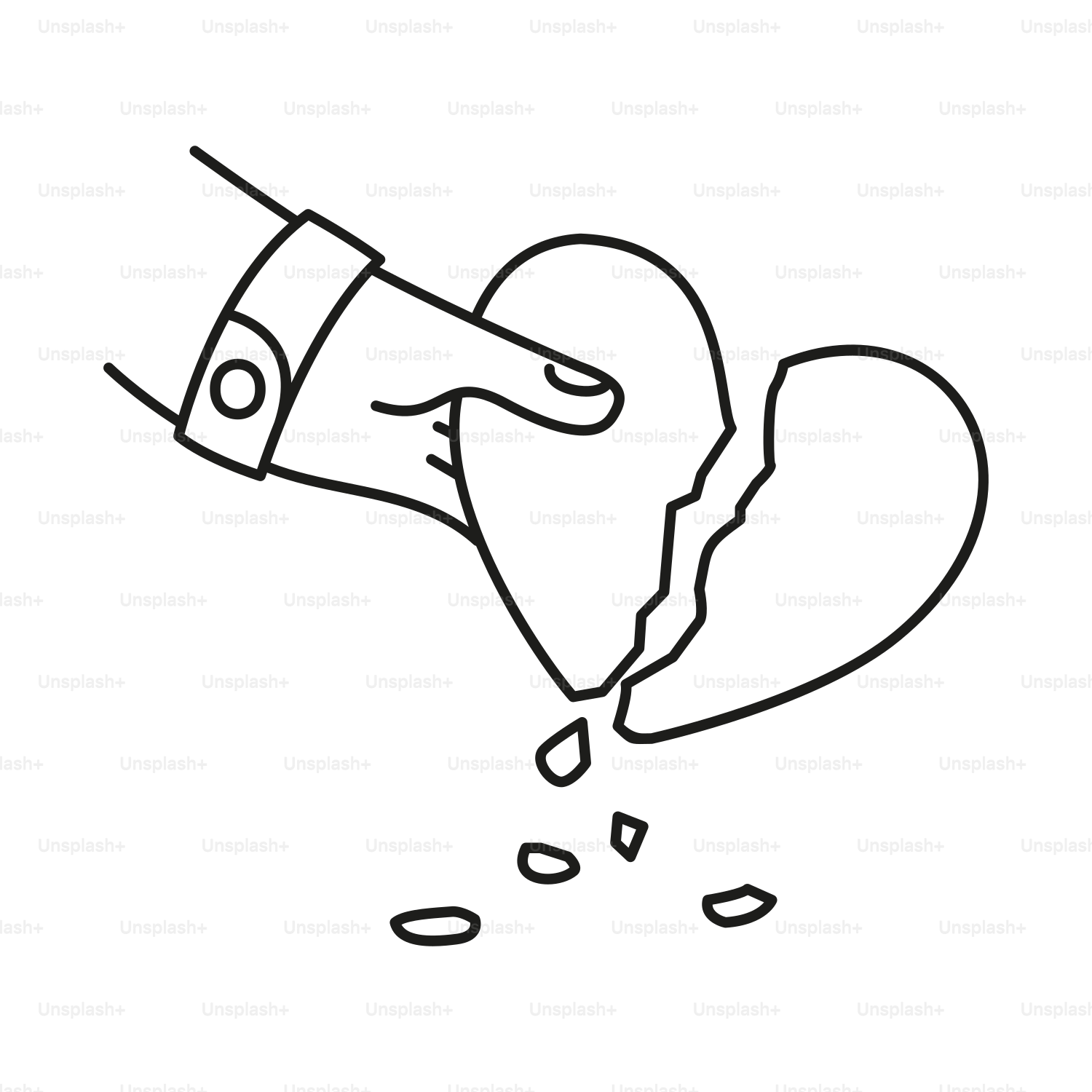 Hand holding a broken heart with pieces falling