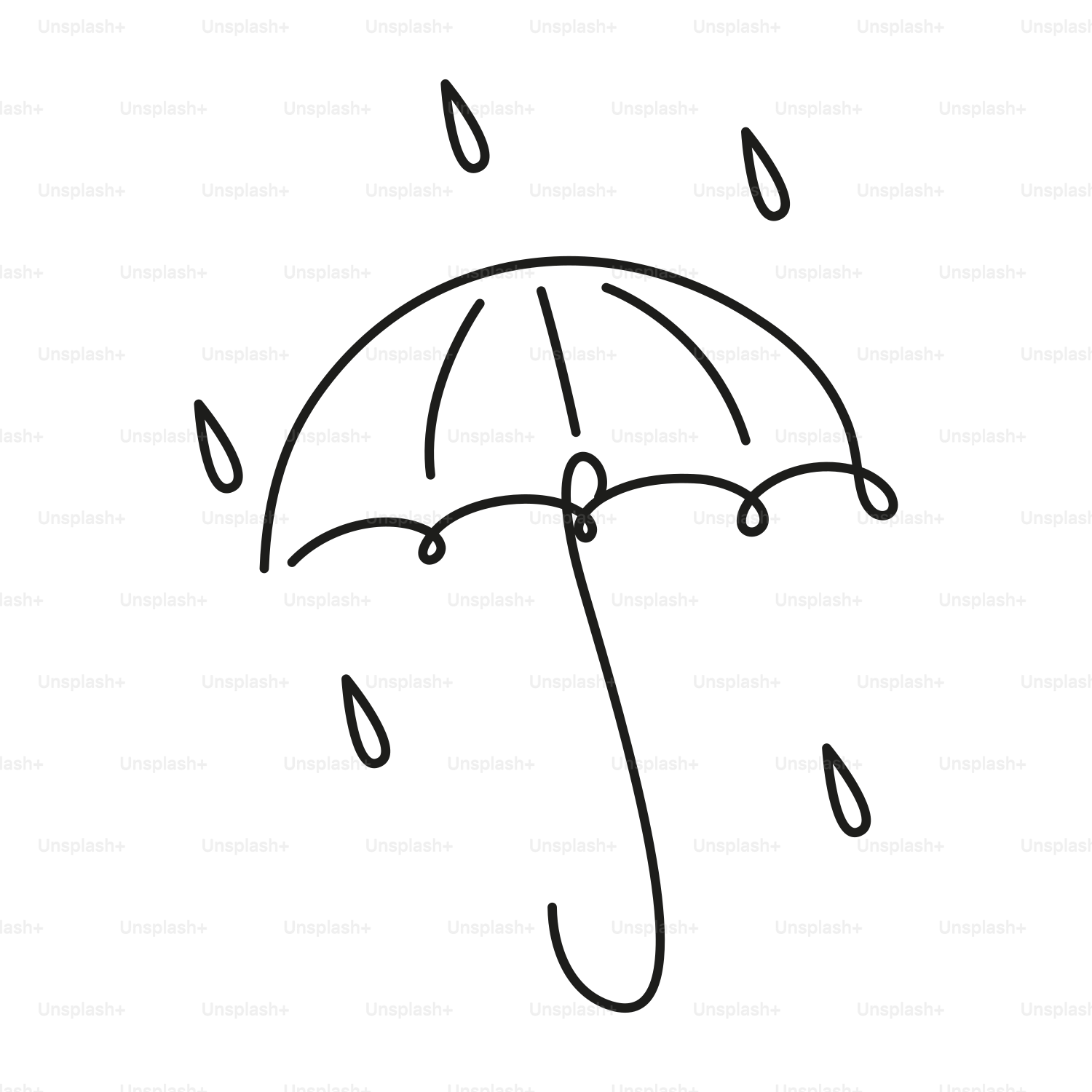 An umbrella with raindrops falling around it.