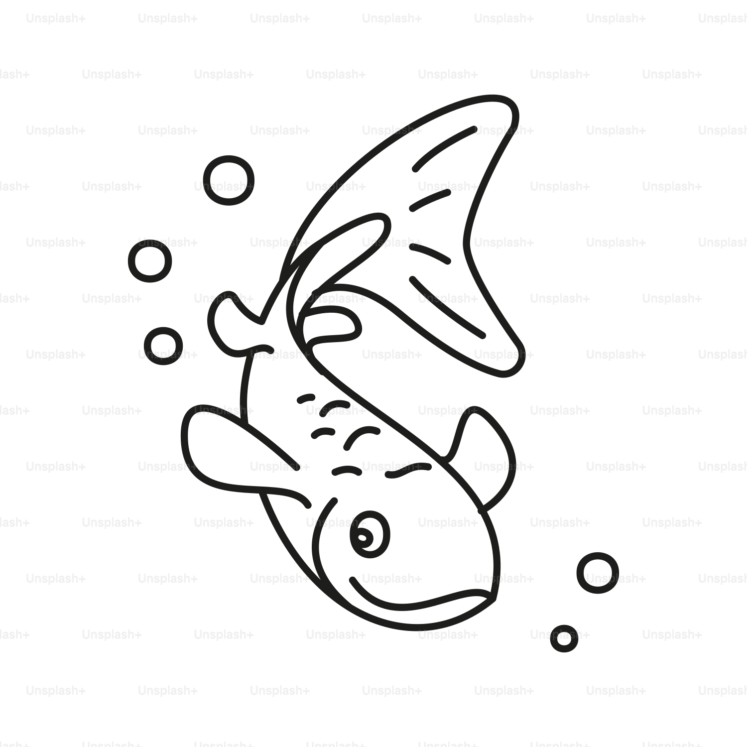 A simple line drawing of a fish with bubbles.