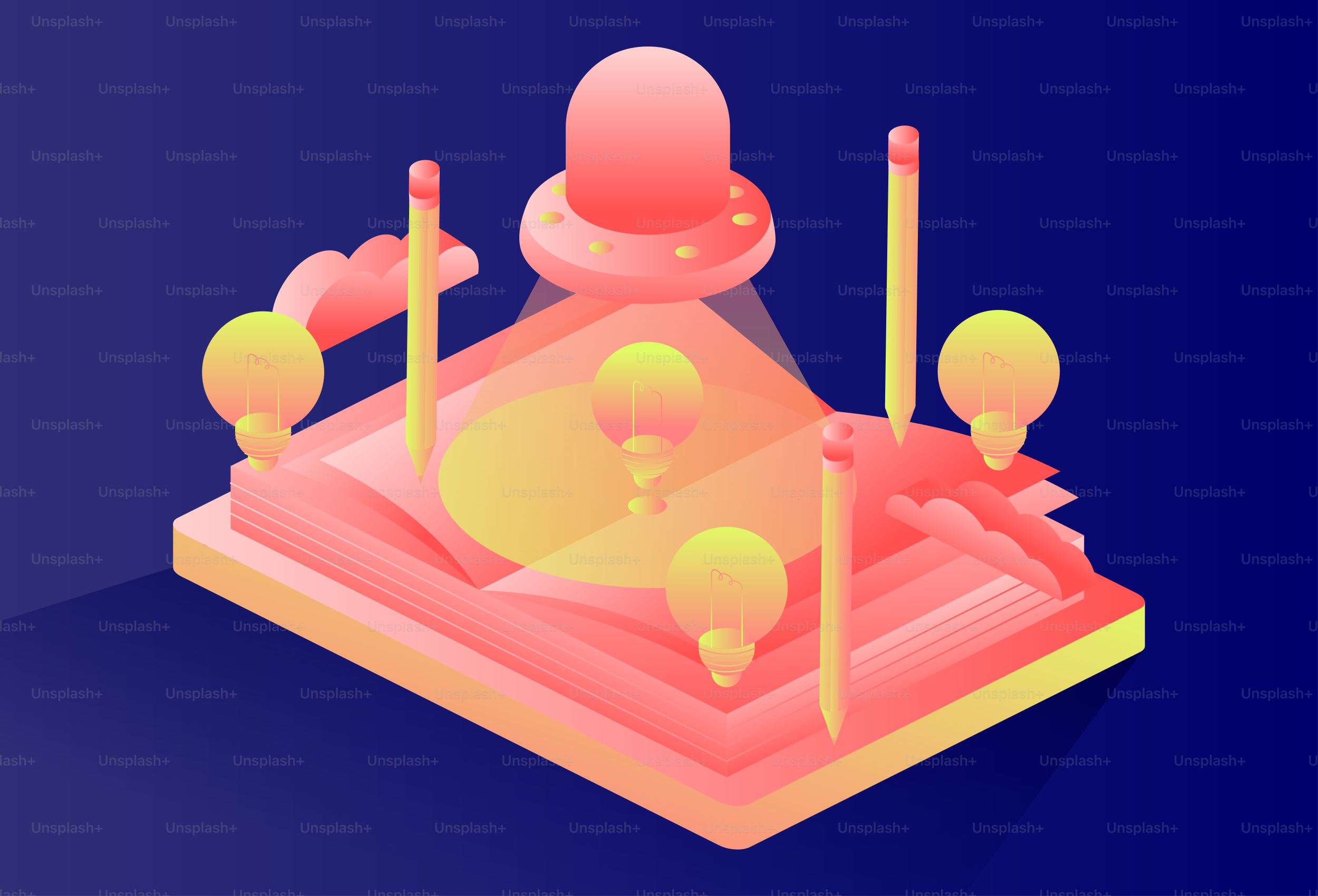 OVNI projetant de la lumière sur un livre avec des ampoules.