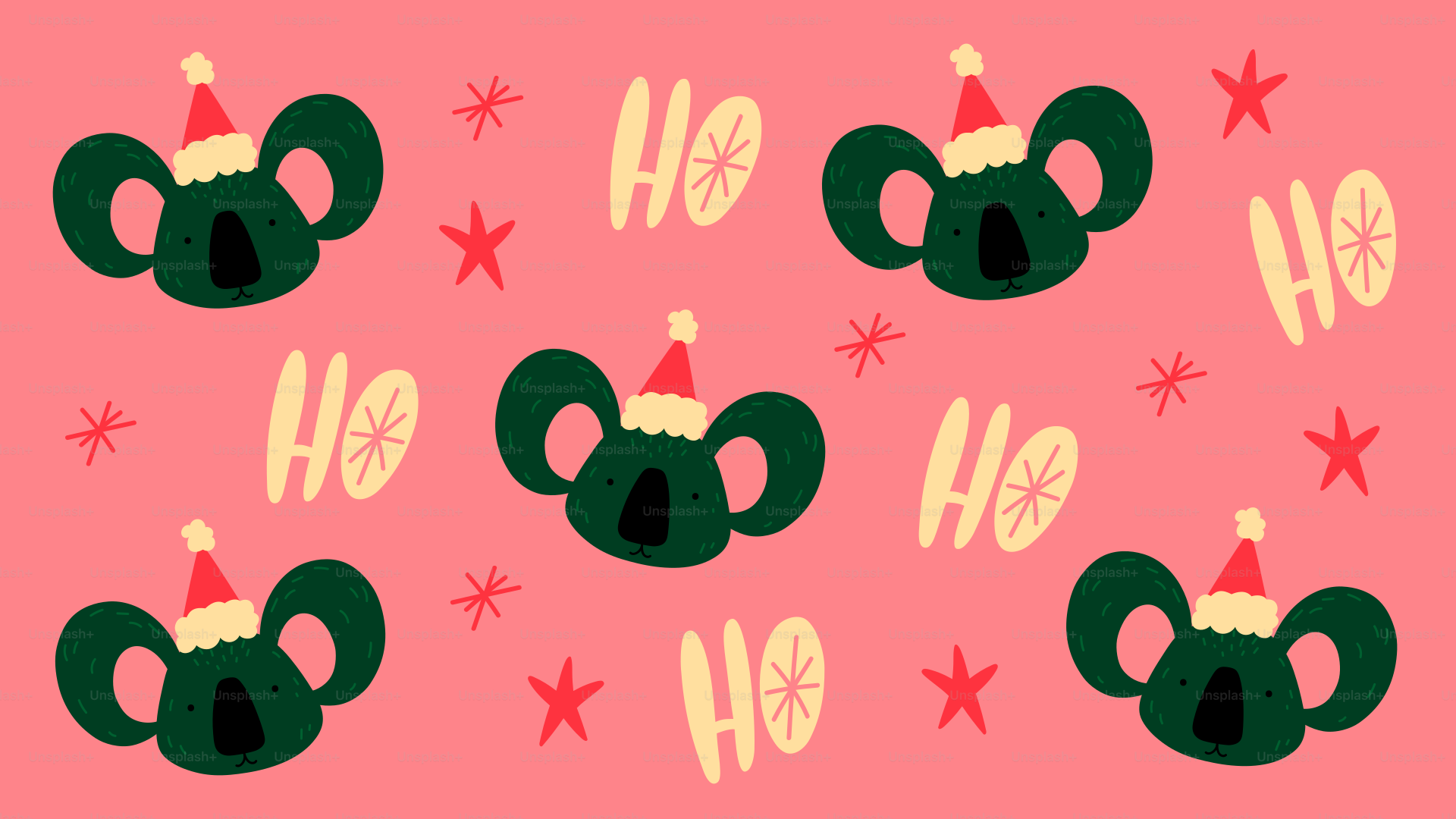 Koalas in santa hats with ho ho ho text