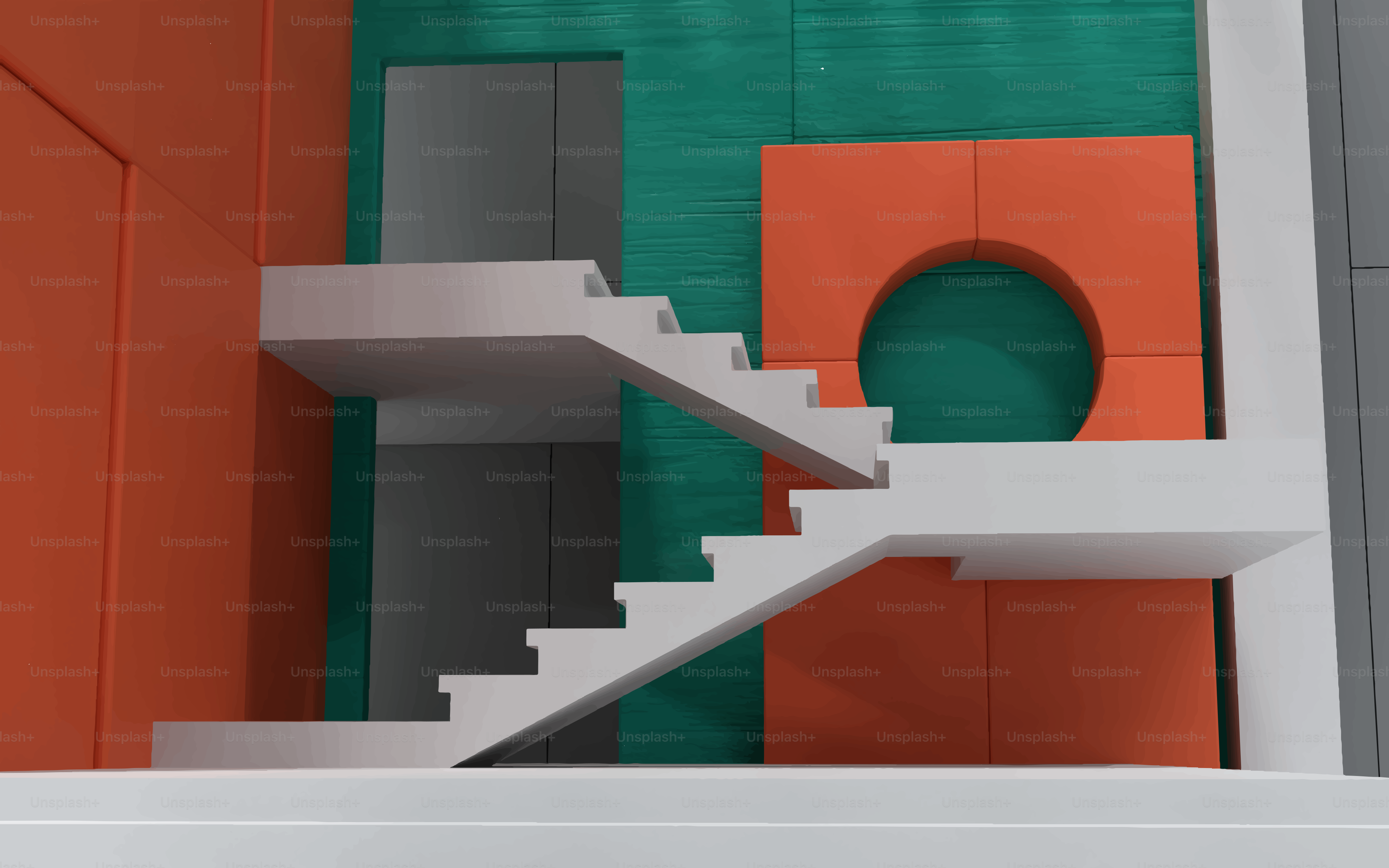 Scala moderna con pareti arancioni e verde acqua