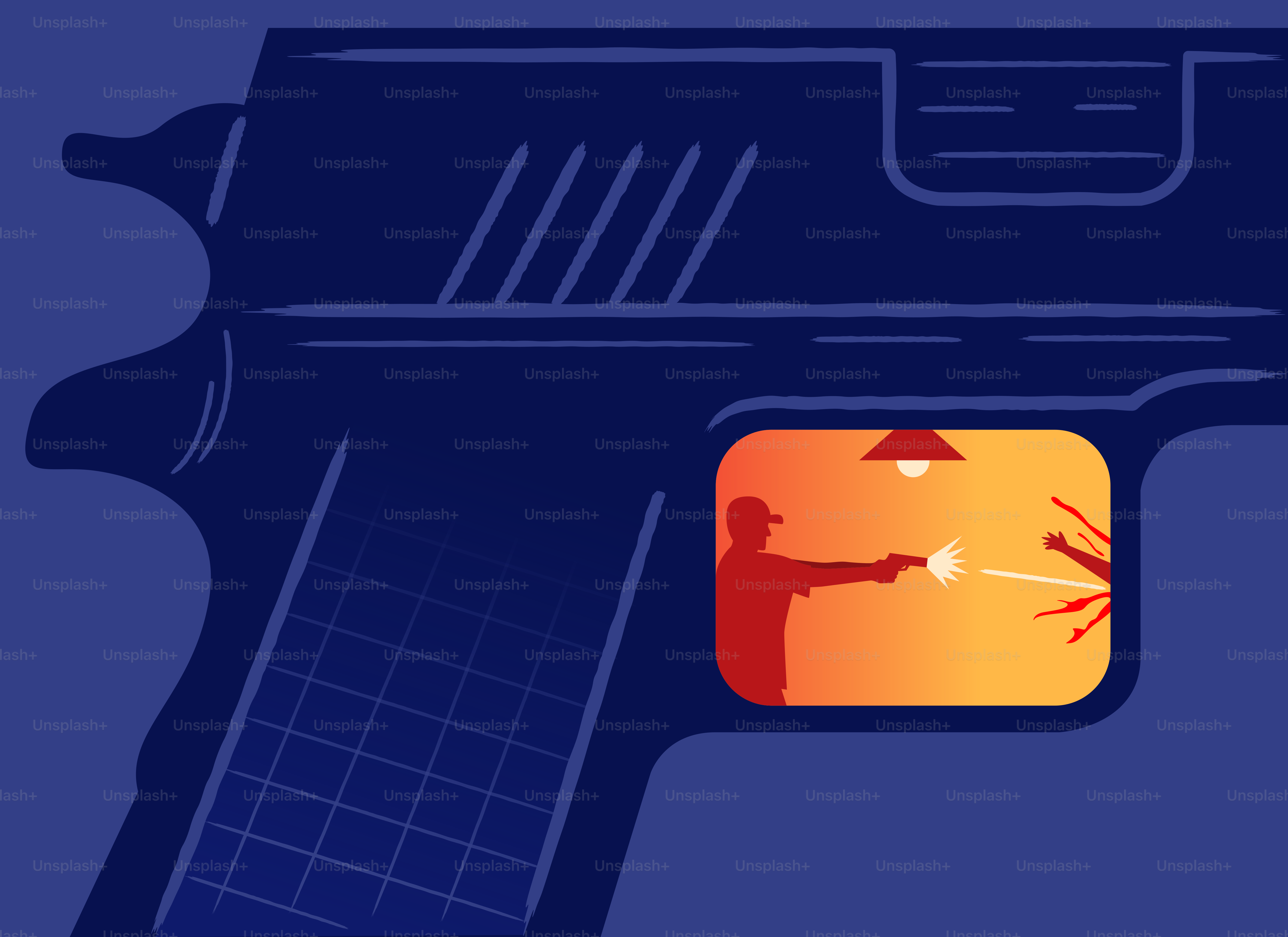 Mann feuert Waffe durch ein Fenster in einer Pistole