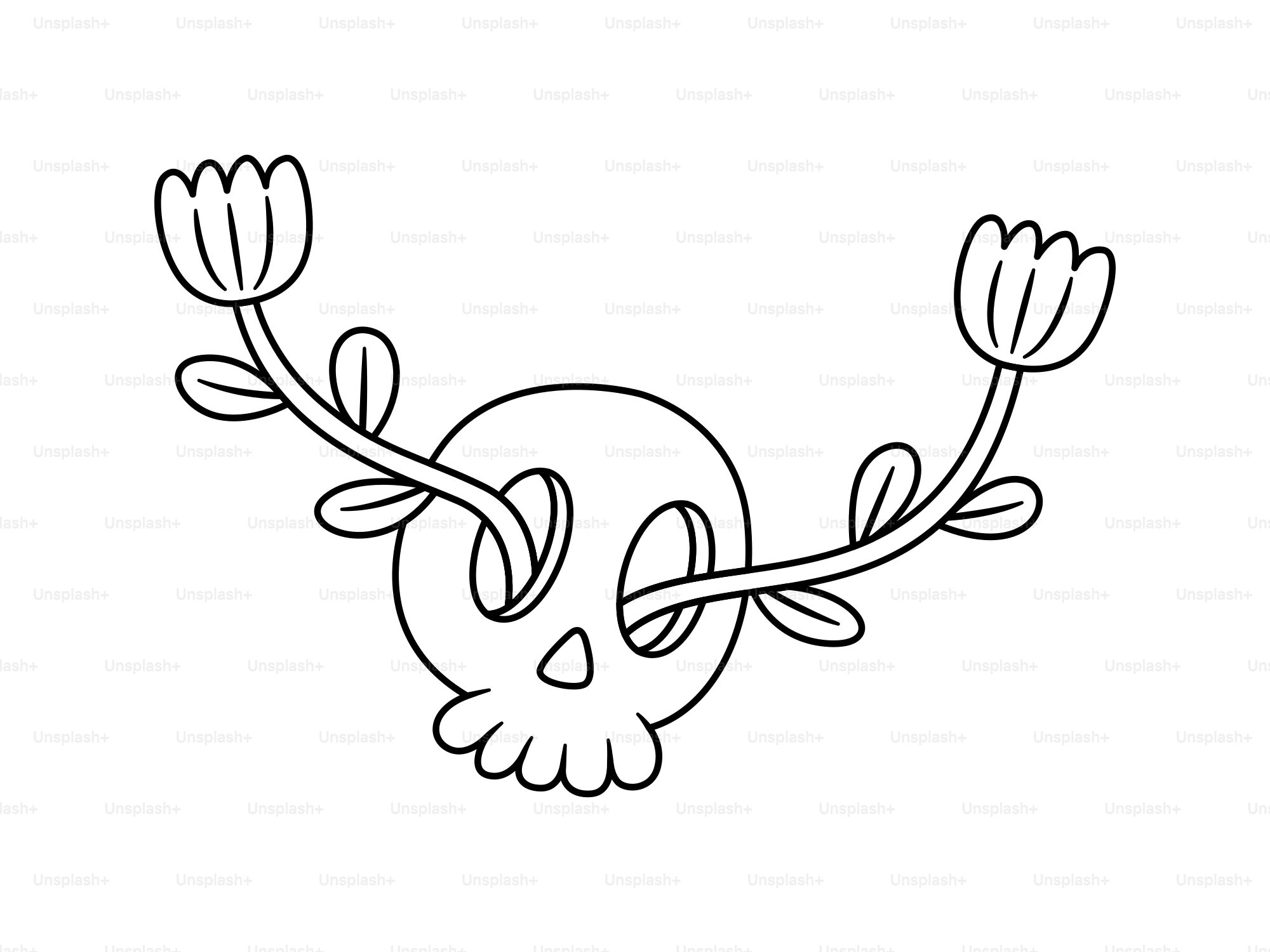 眼窩から花が咲く頭蓋骨