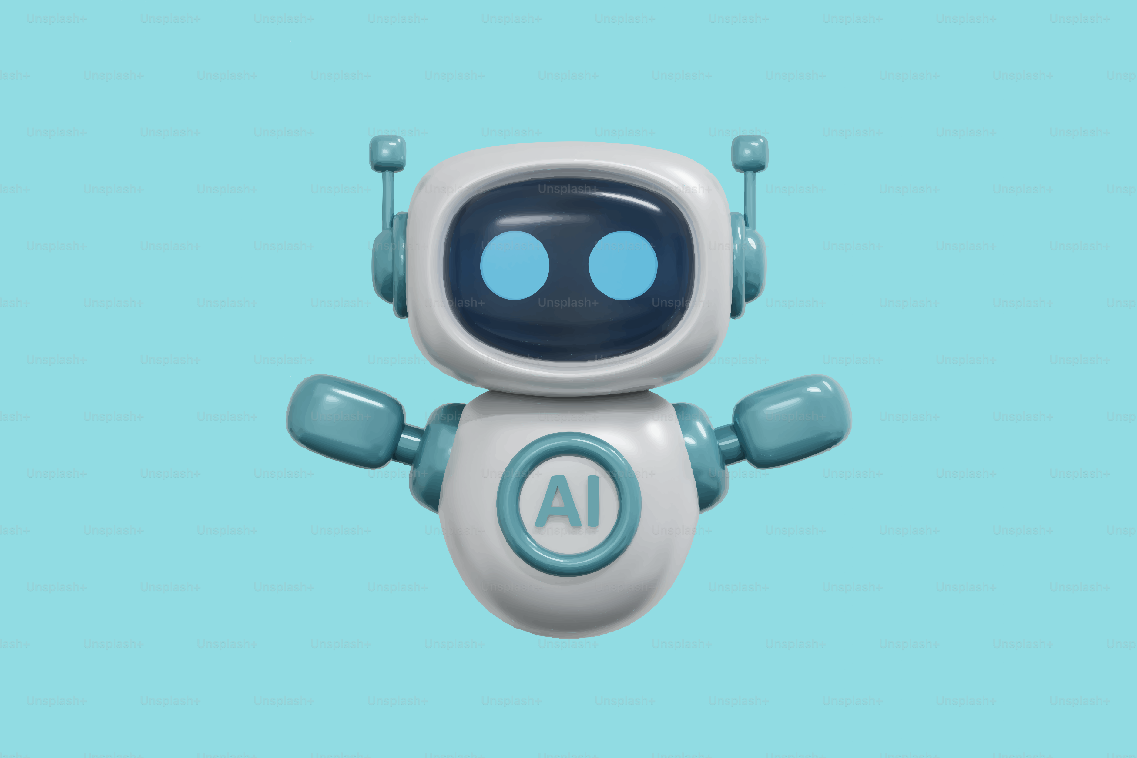 Robot de dessin animé mignon avec un symbole IA sur la poitrine