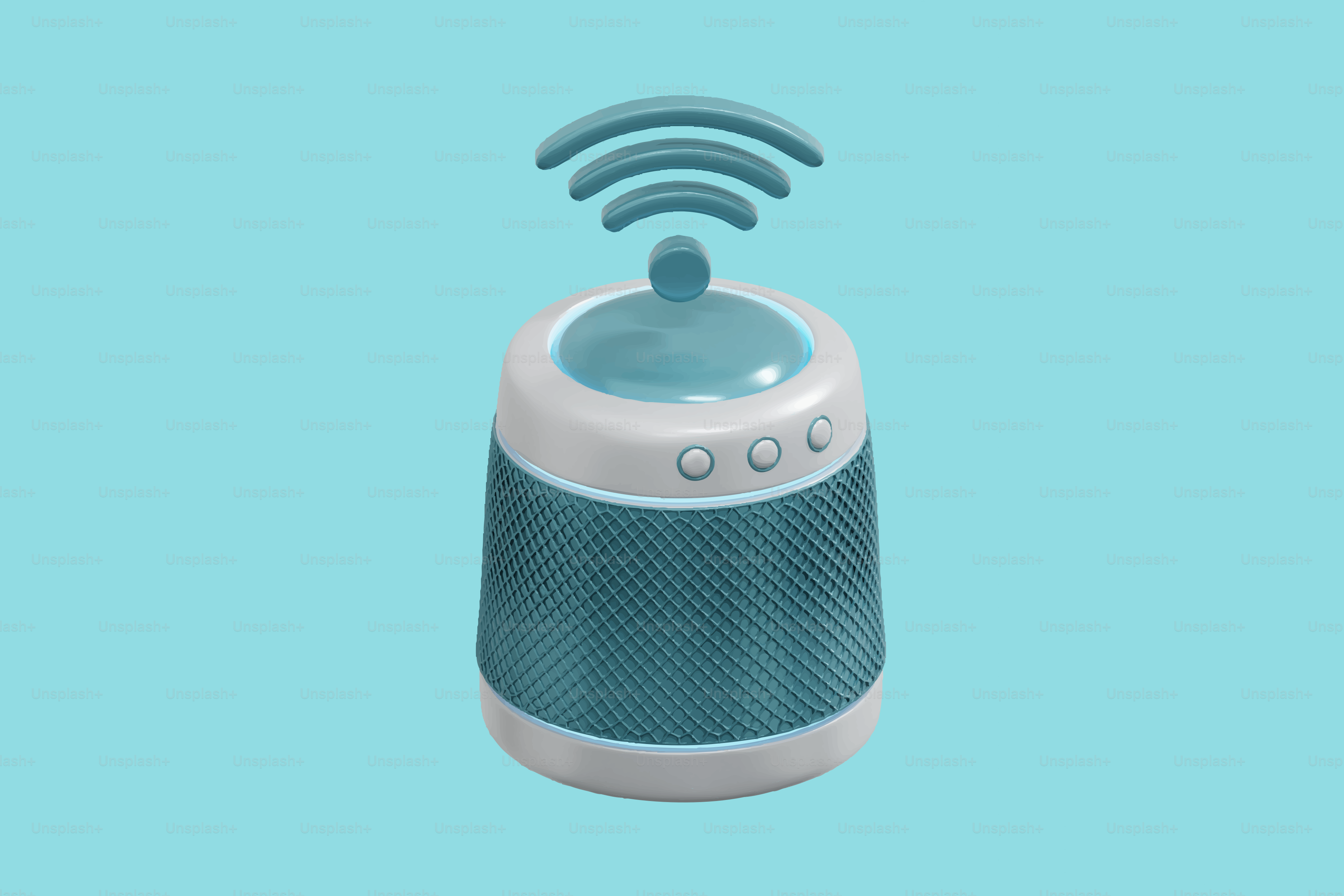 A blue smart speaker with wifi signal