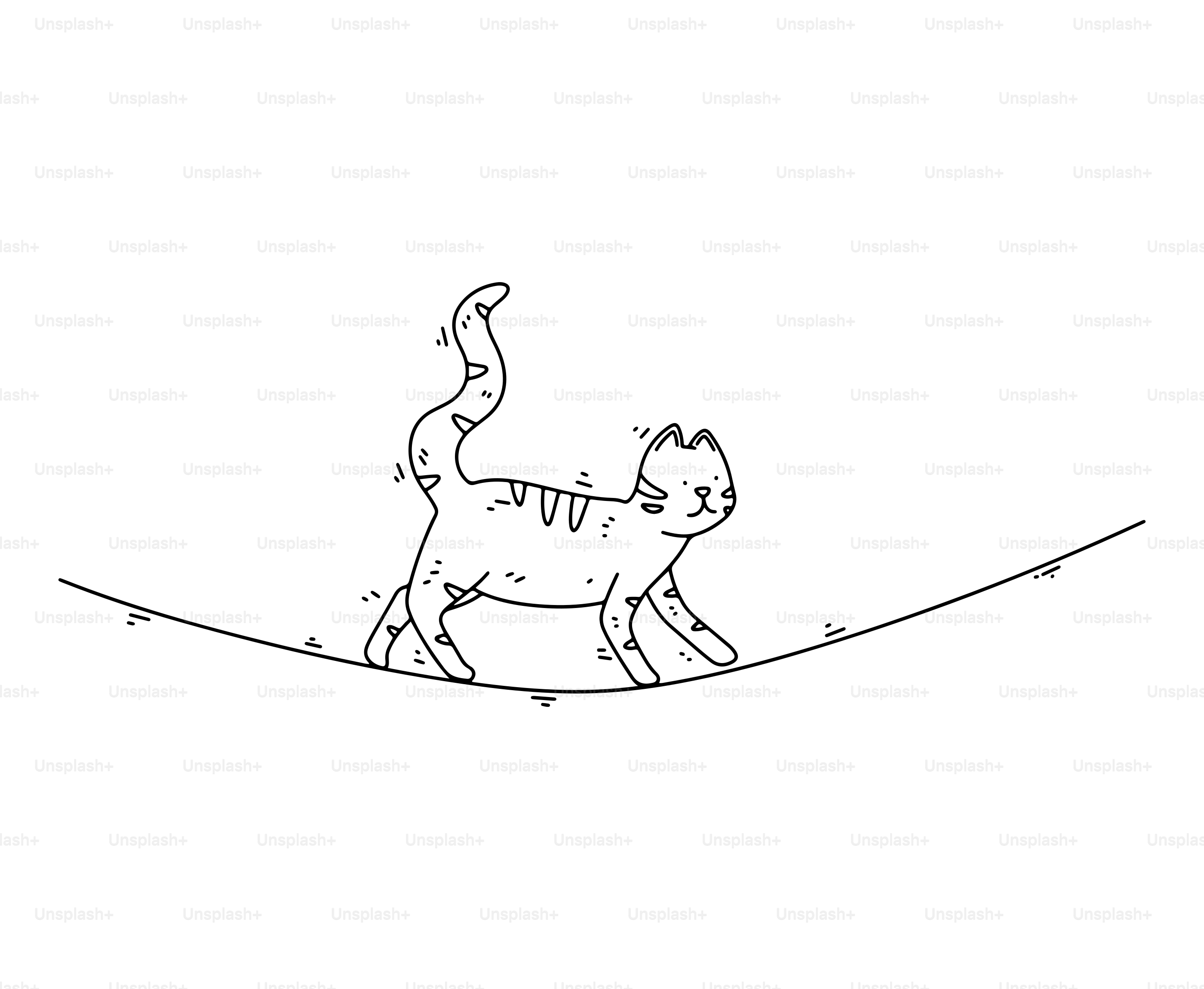 A cartoon cat walks on a tightrope