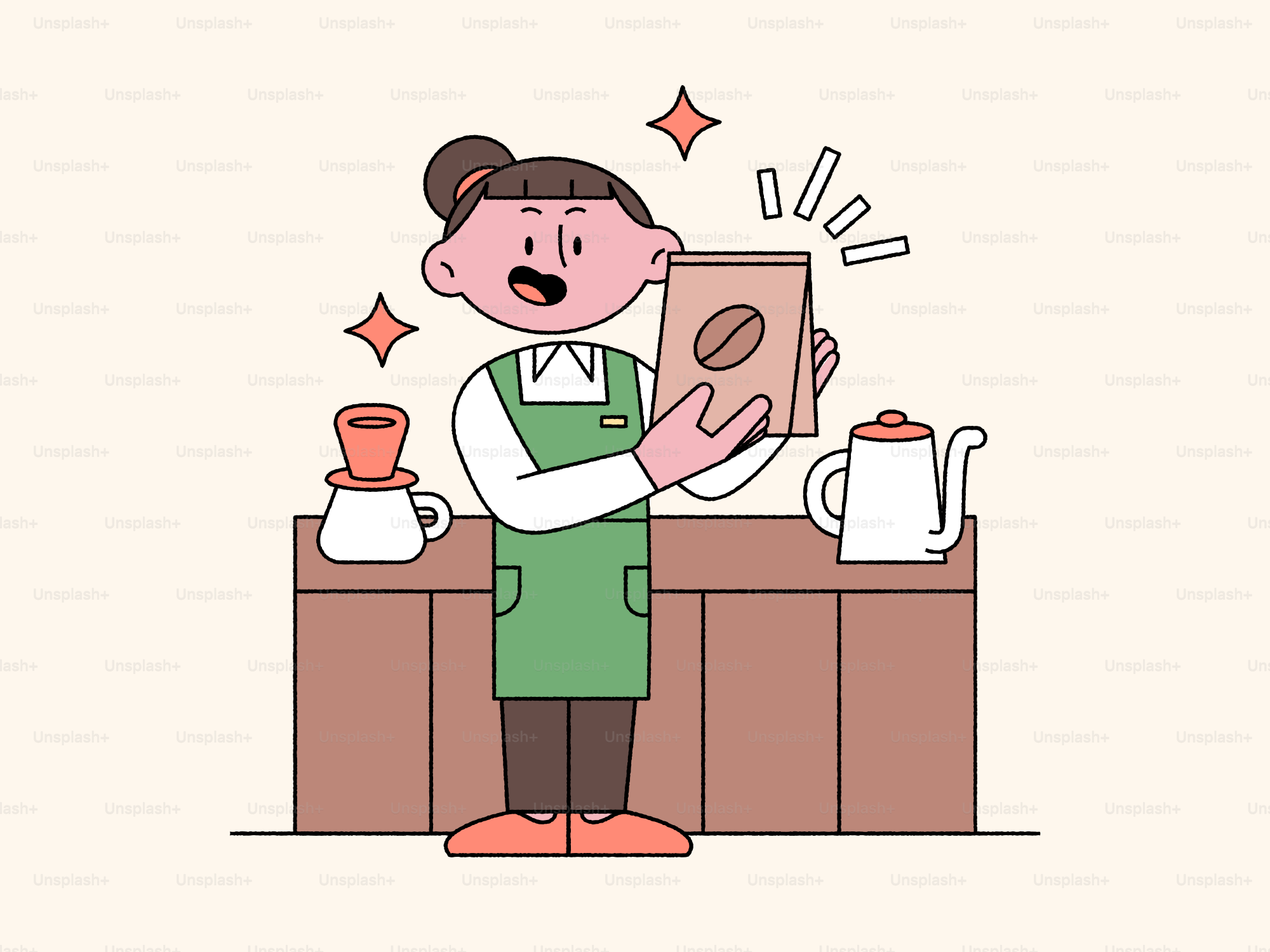 Barista holding a bag of coffee beans