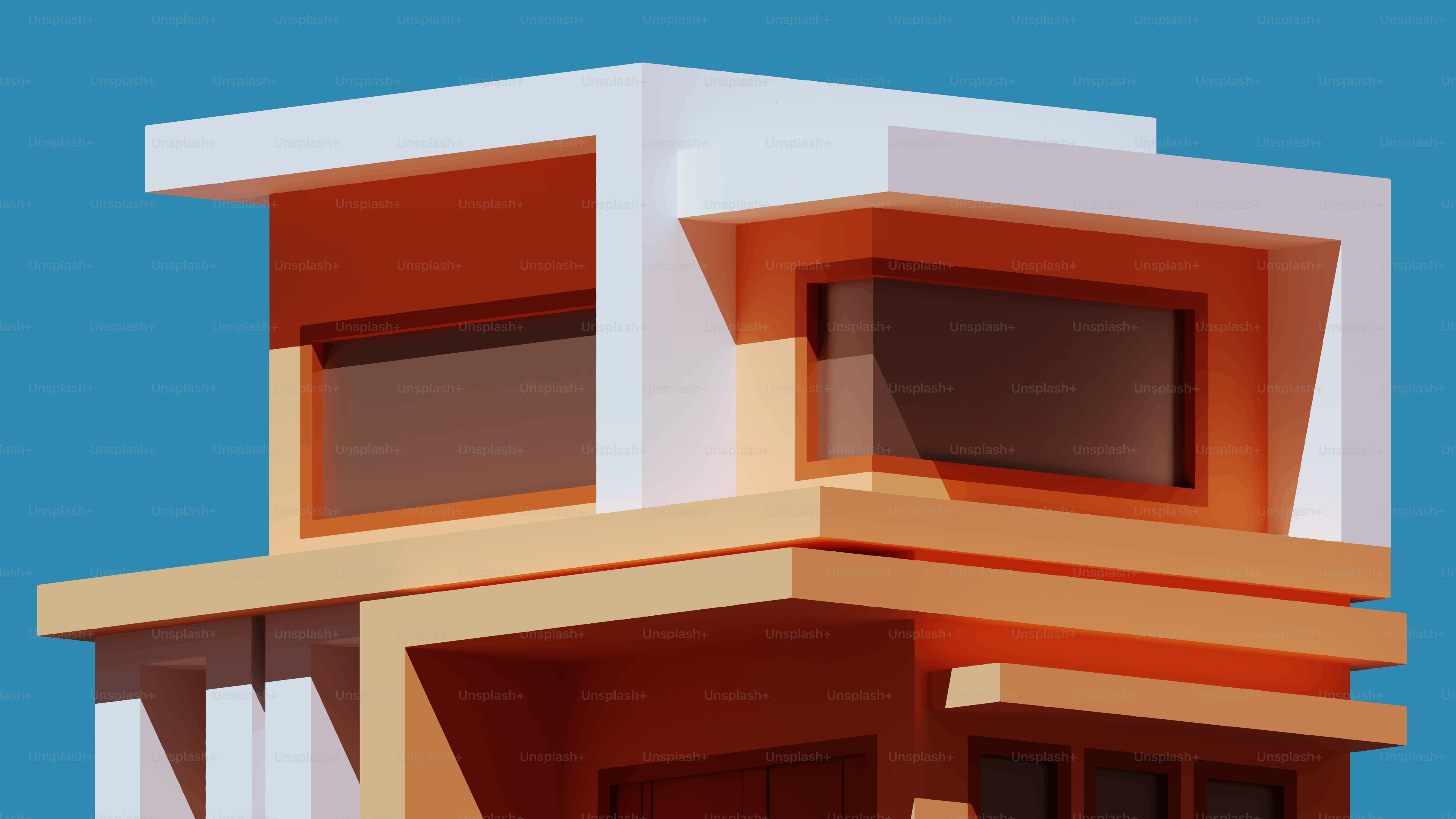 Modern minimalist building with orange and white accents