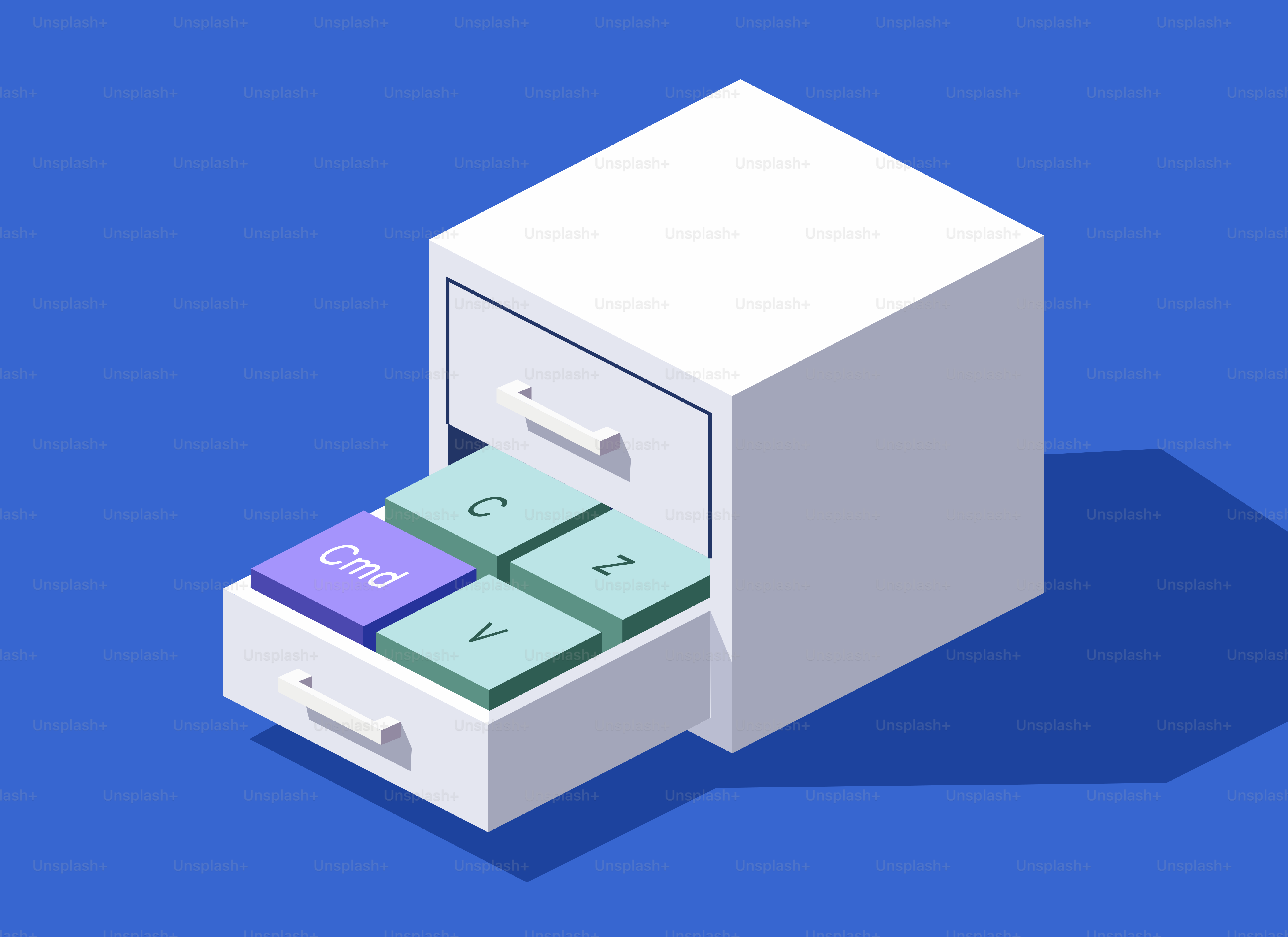 Filing cabinet with keyboard shortcuts in drawer