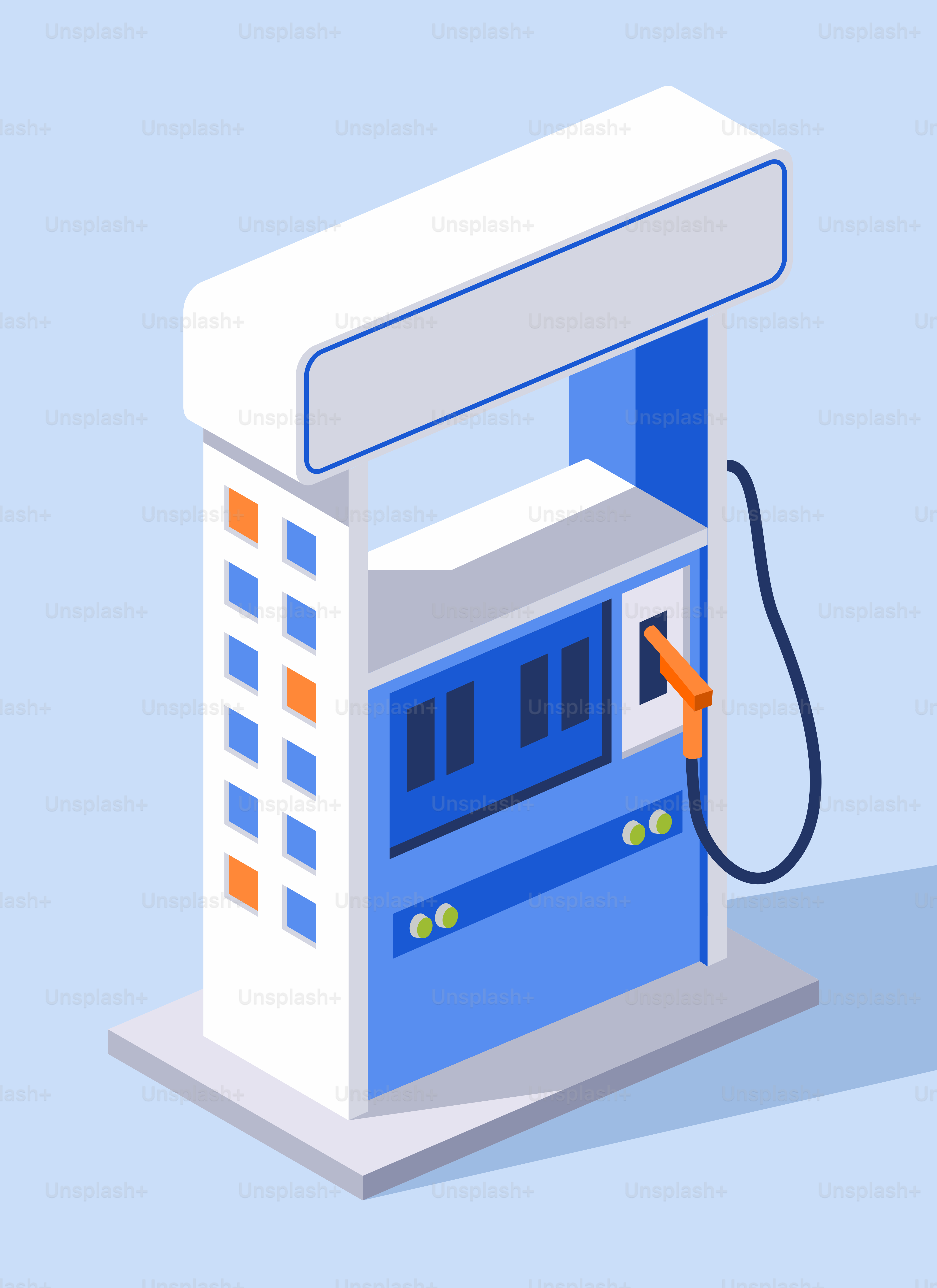 A modern gas pump station with blue accents