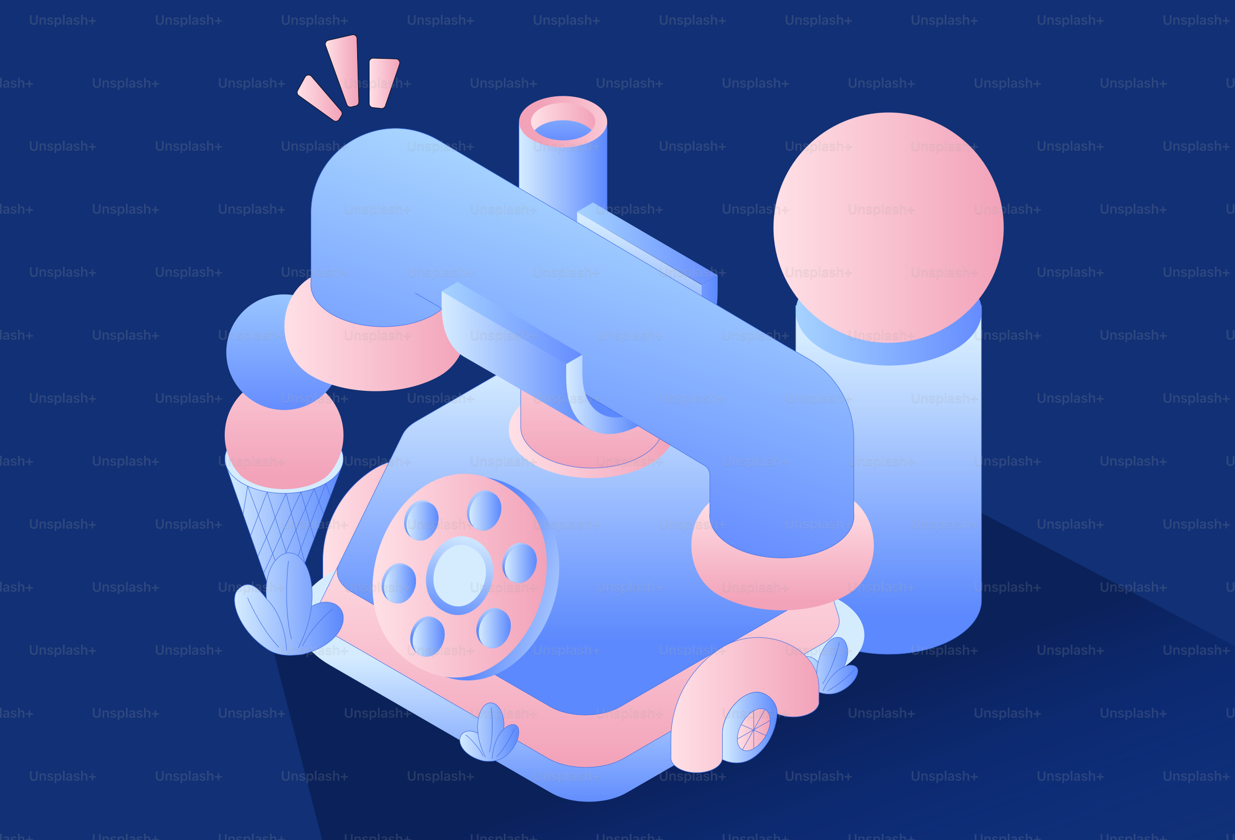 Retro telephone with pink and blue accents.