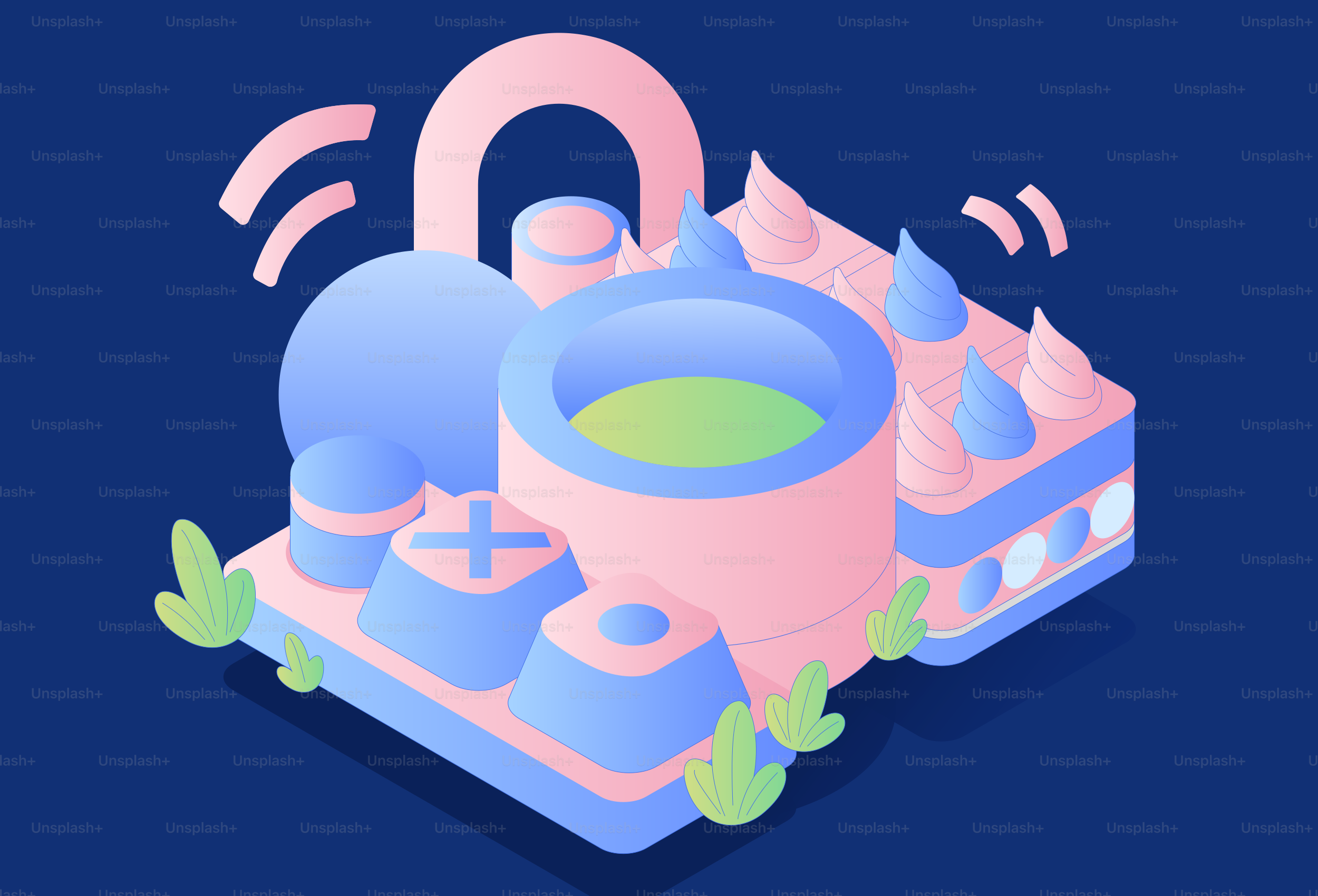 Abstract isometric design with pastel colors.
