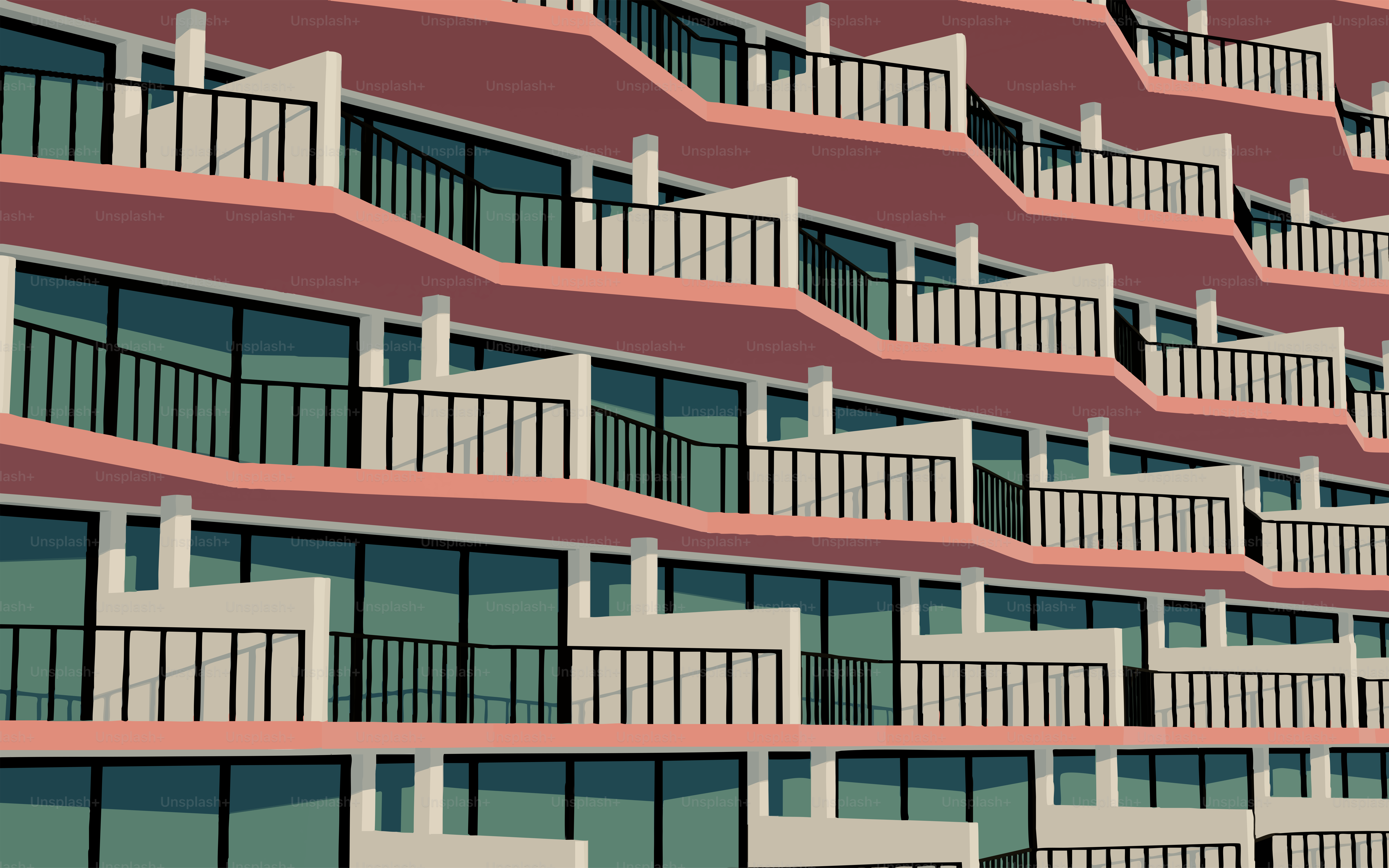 Modern hotel building with many balconies
