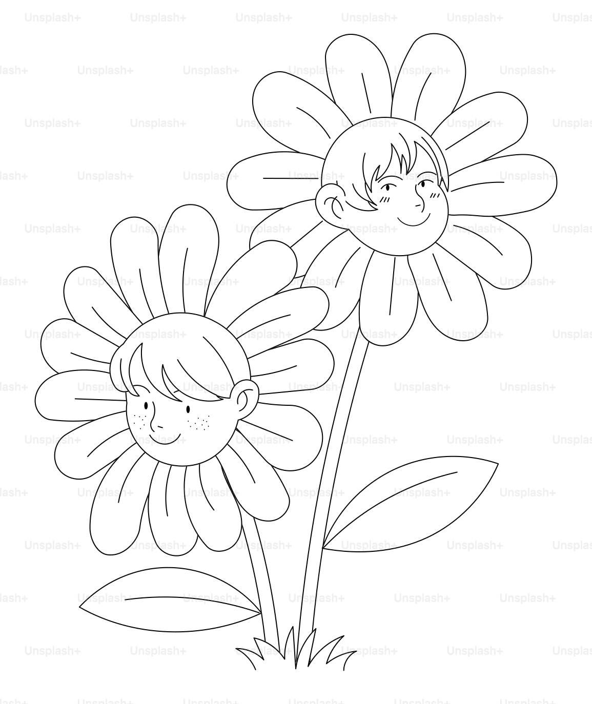 Zwei Blumen mit menschlichen Gesichtern