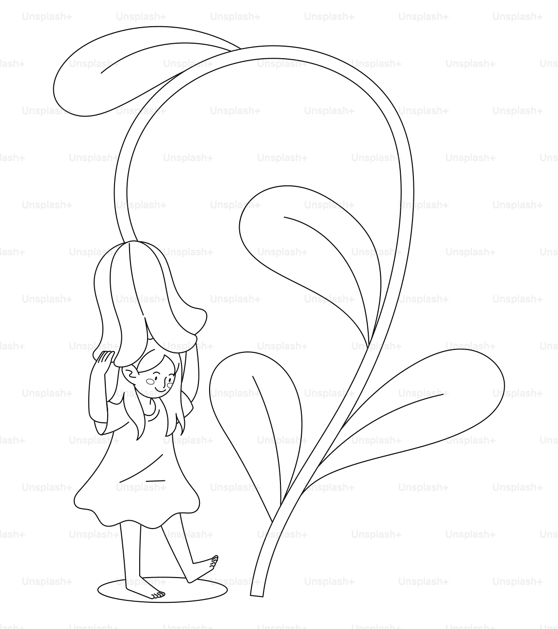 A girl peeking from under a large flower.