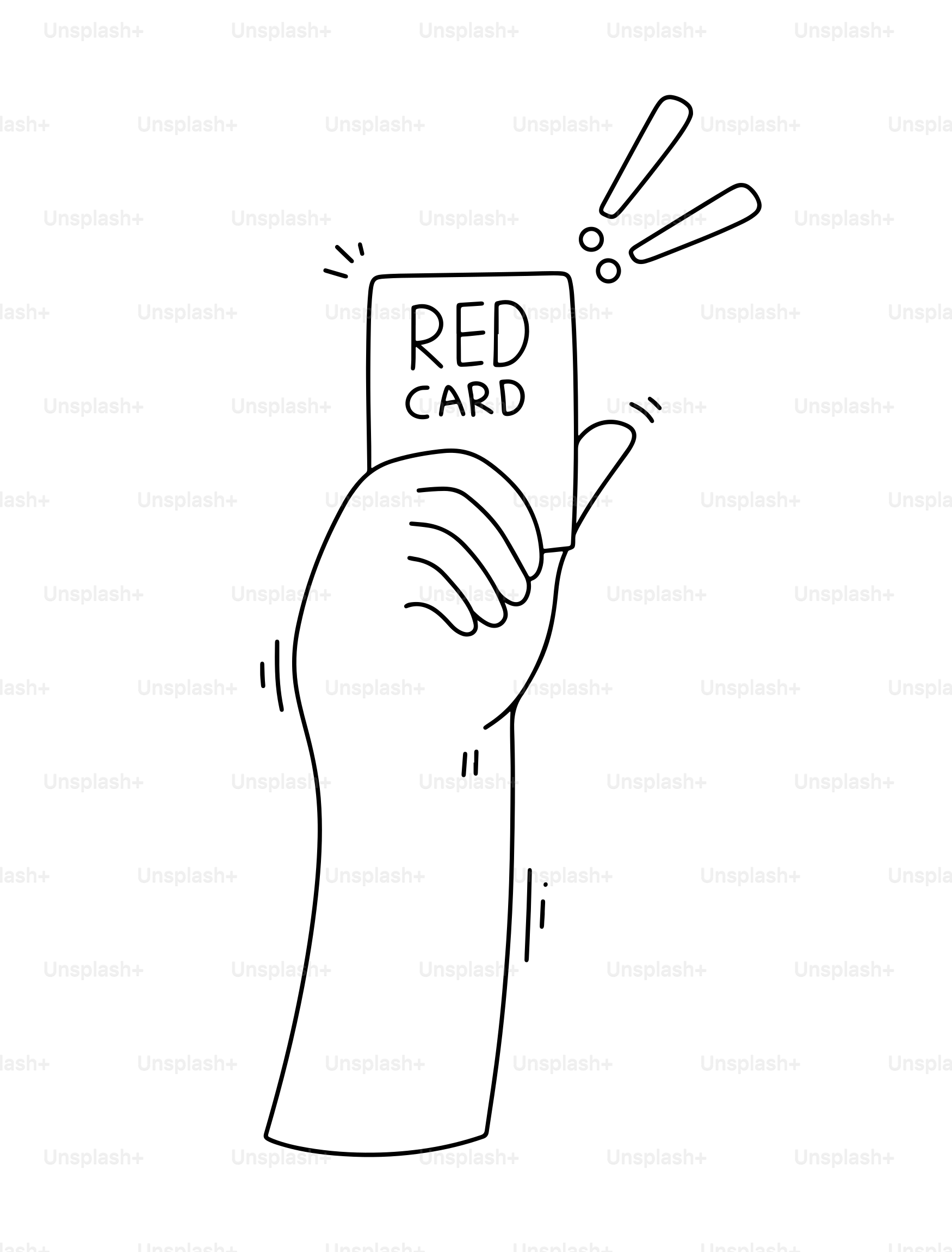 Hand holding up a red card with exclamation marks.