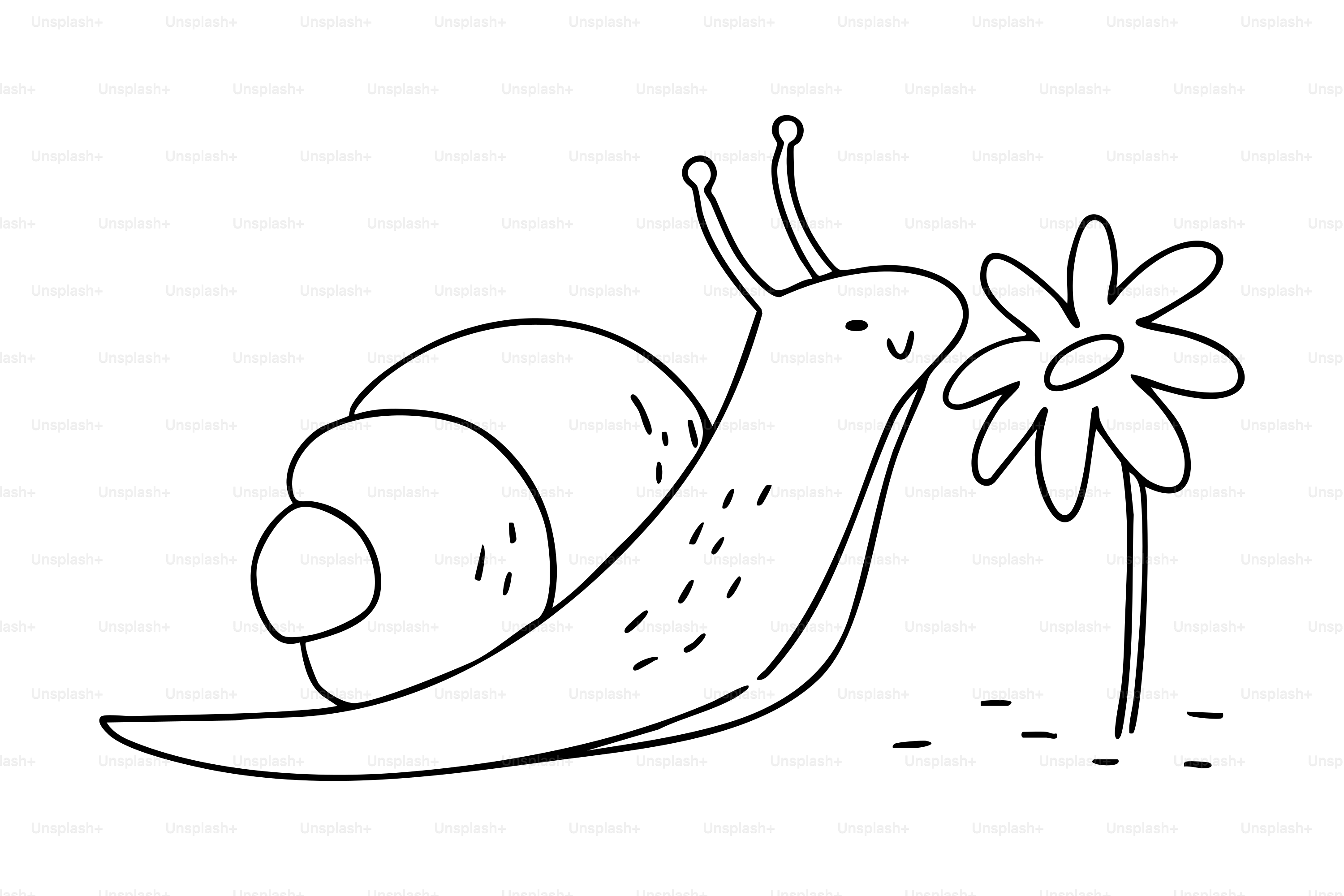 A cartoon snail smelling a flower