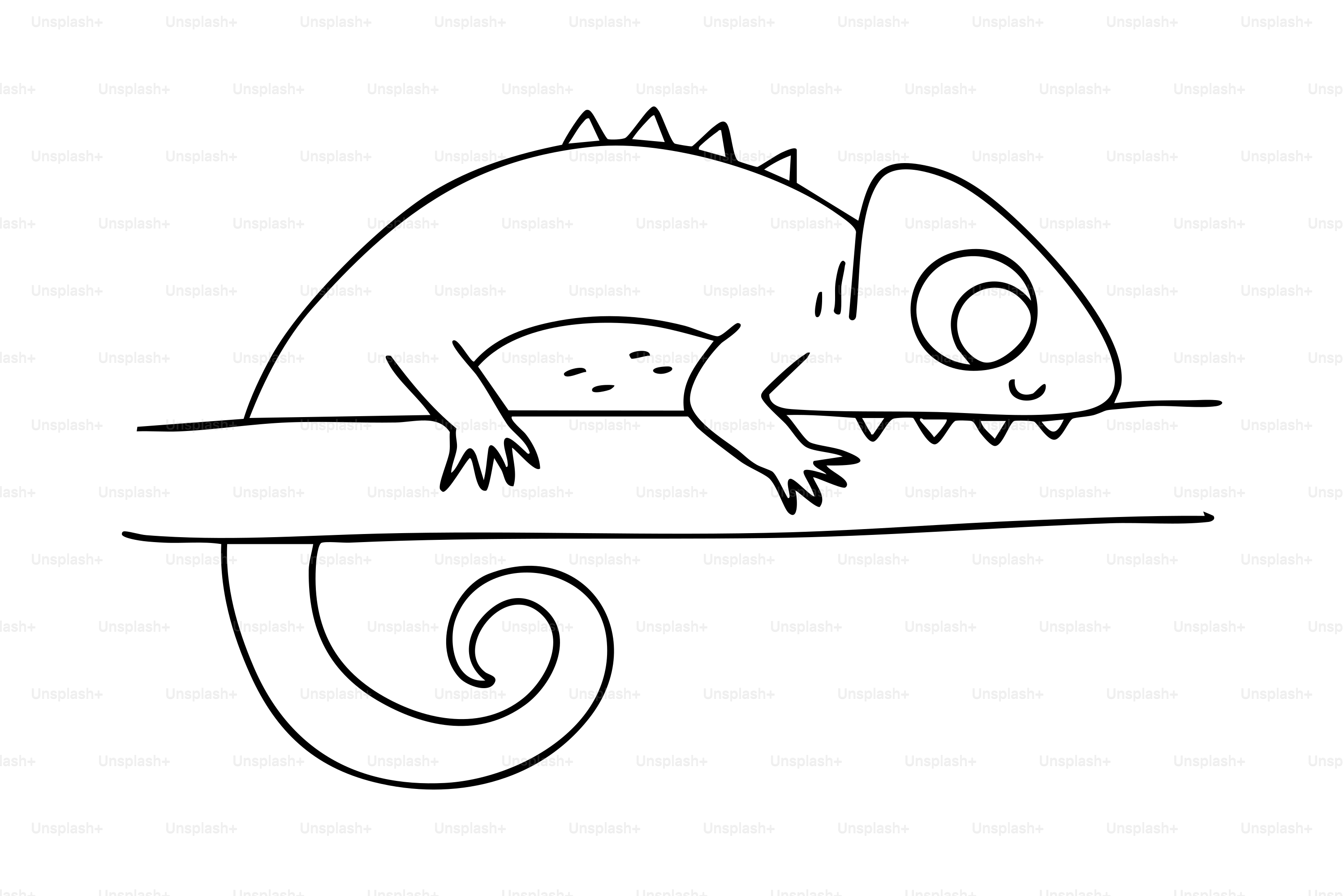 A simple line drawing of a chameleon on a branch.