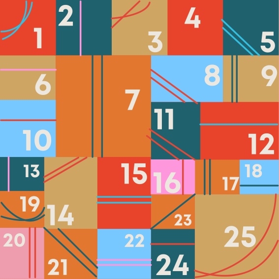 Buntes Gitter mit Zahlen von 1 bis 25