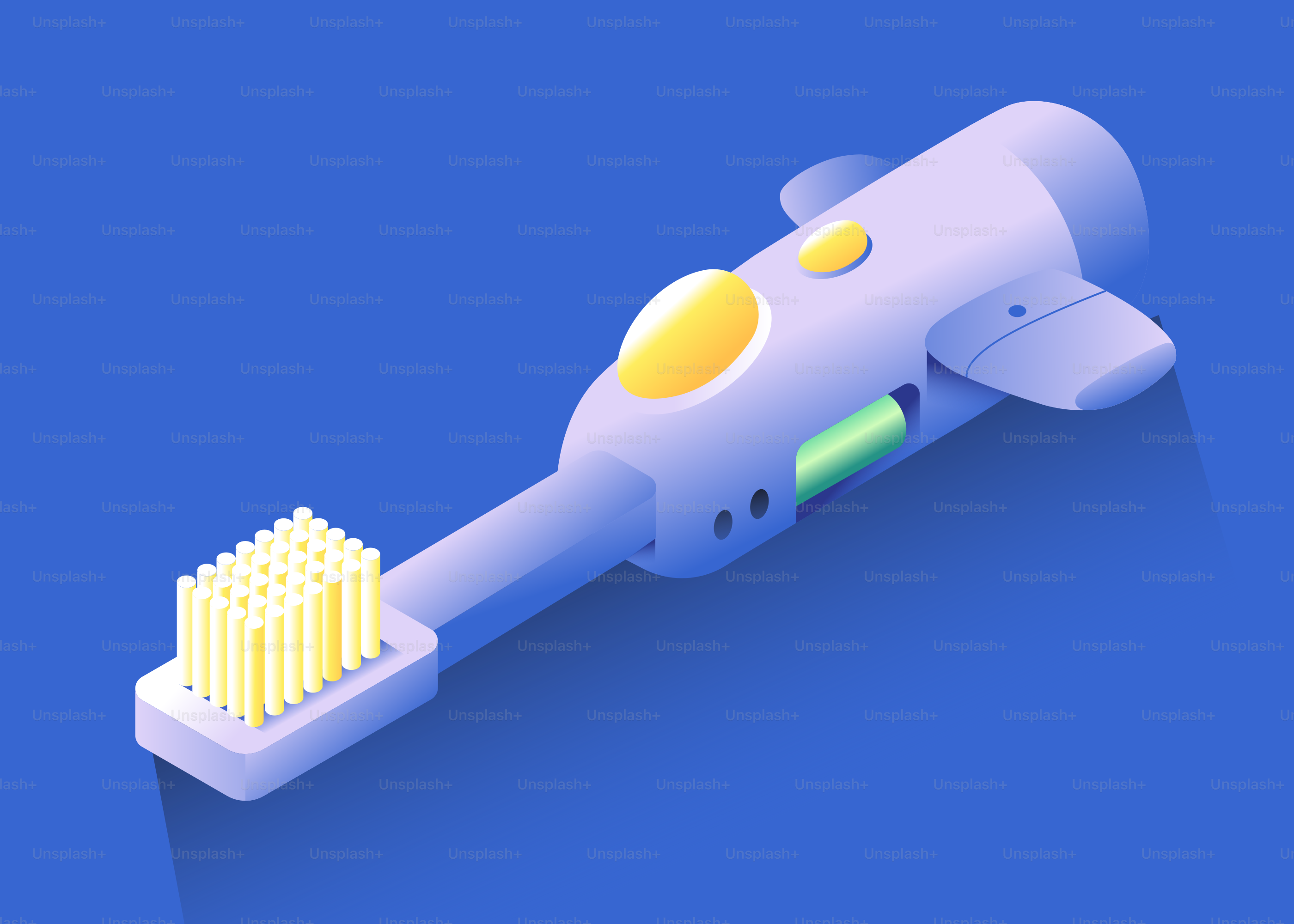 Electric toothbrush with yellow bristles on blue background
