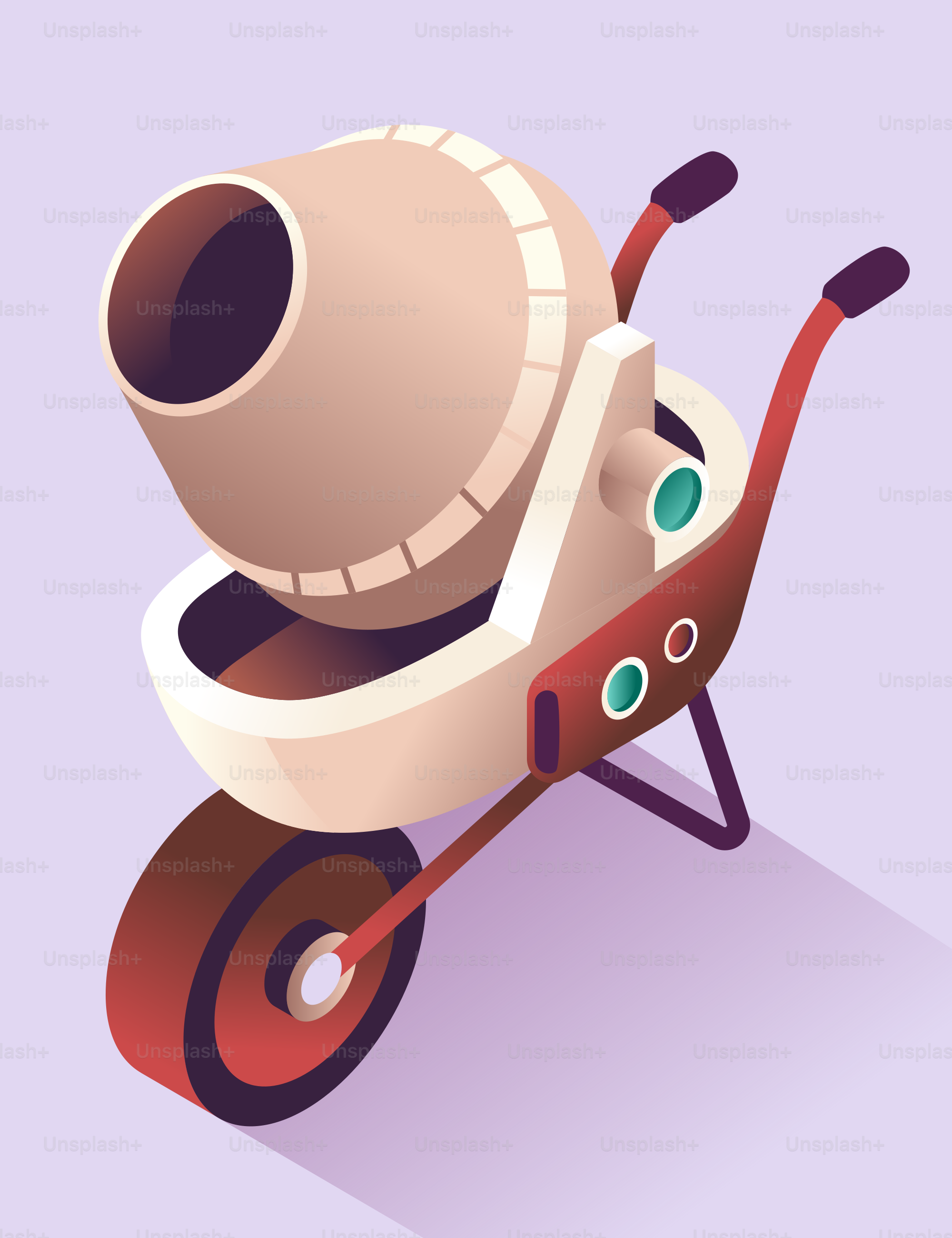 A cement mixer on a light purple background
