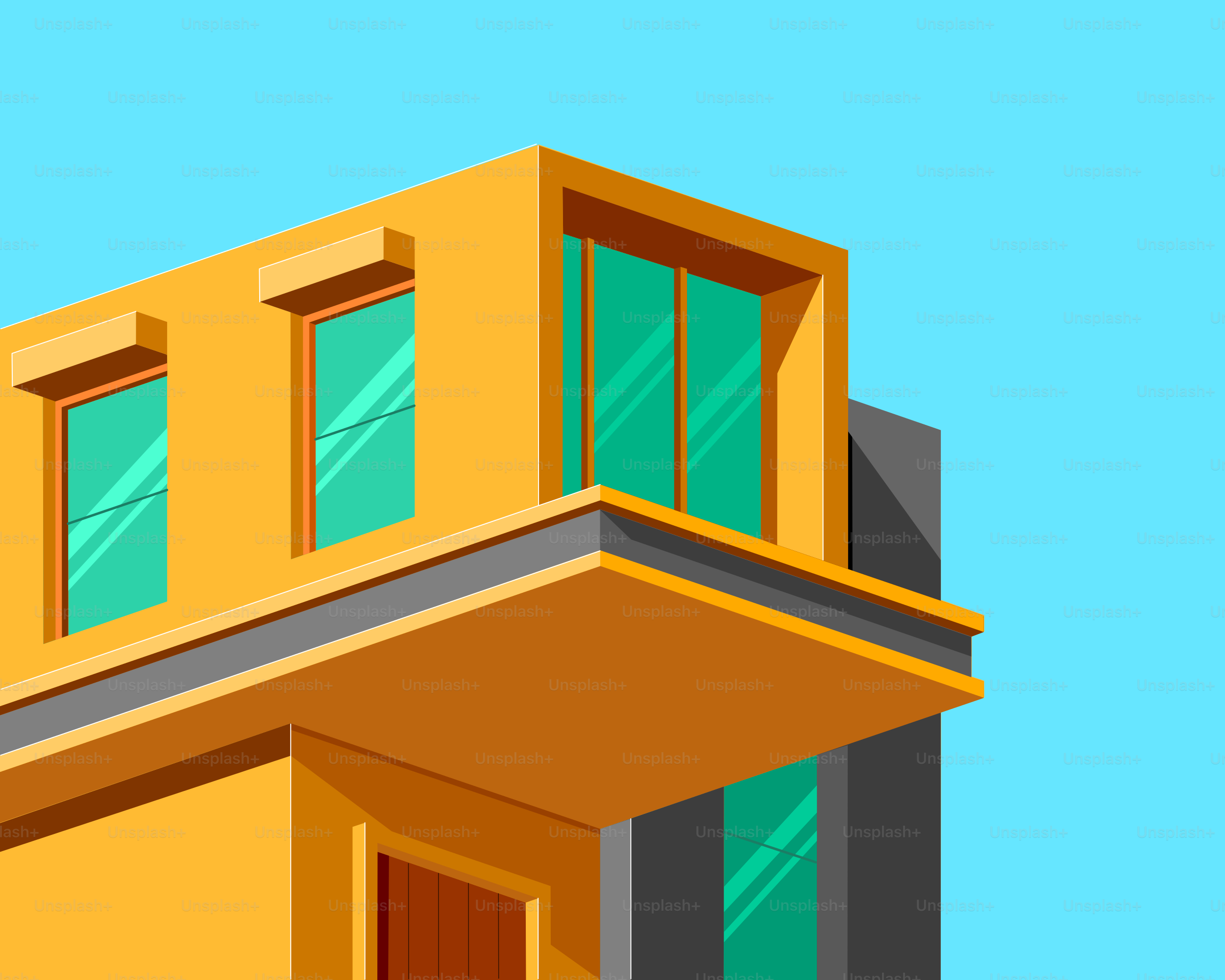 Modern yellow building with large windows against sky