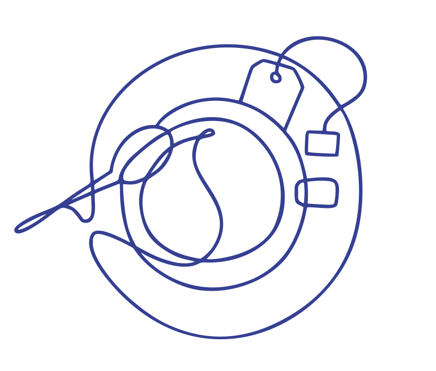 A single line drawing of a teacup with a tag.