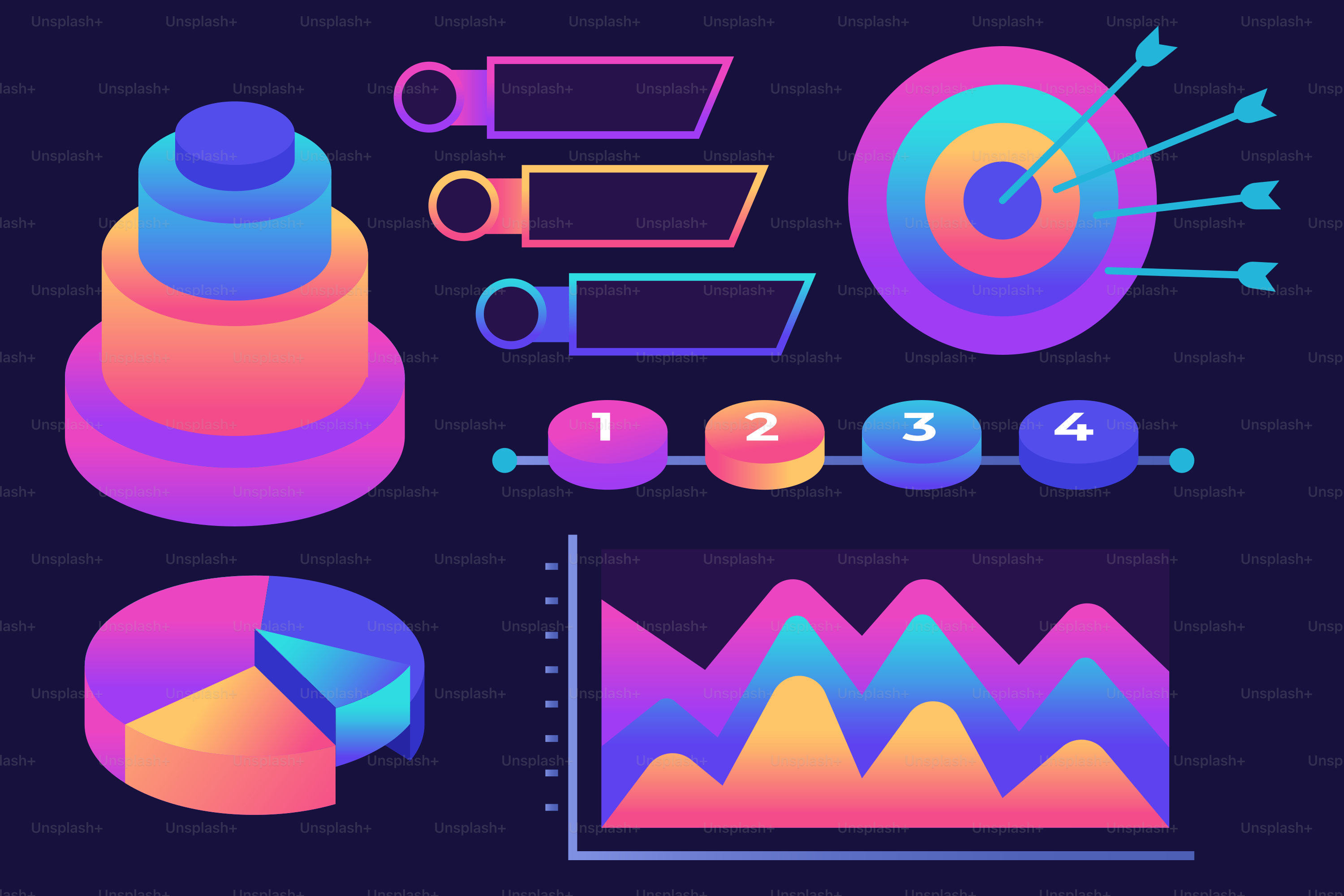 Colorful infographic elements on dark background