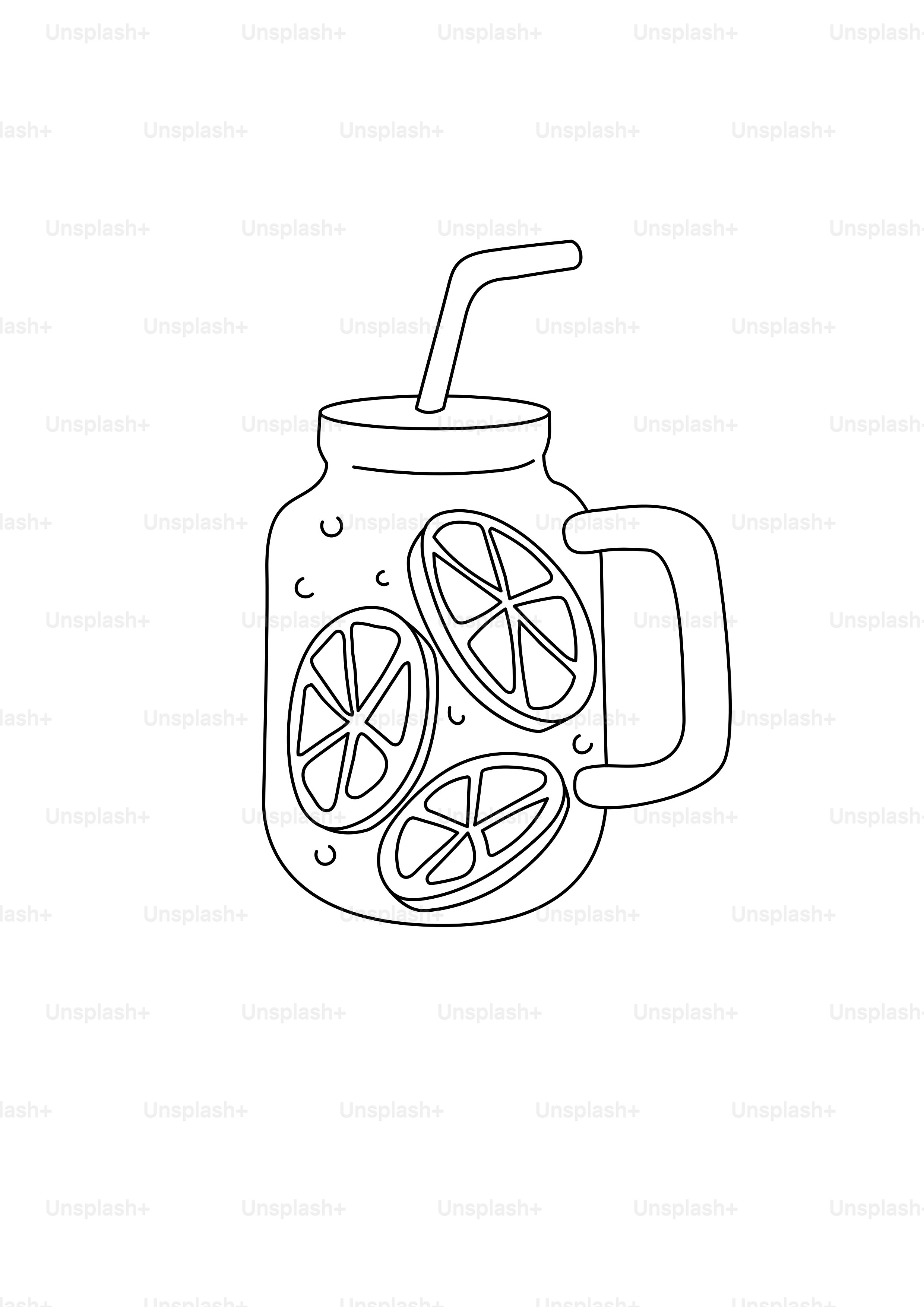 A glass jar filled with citrus slices and straw.