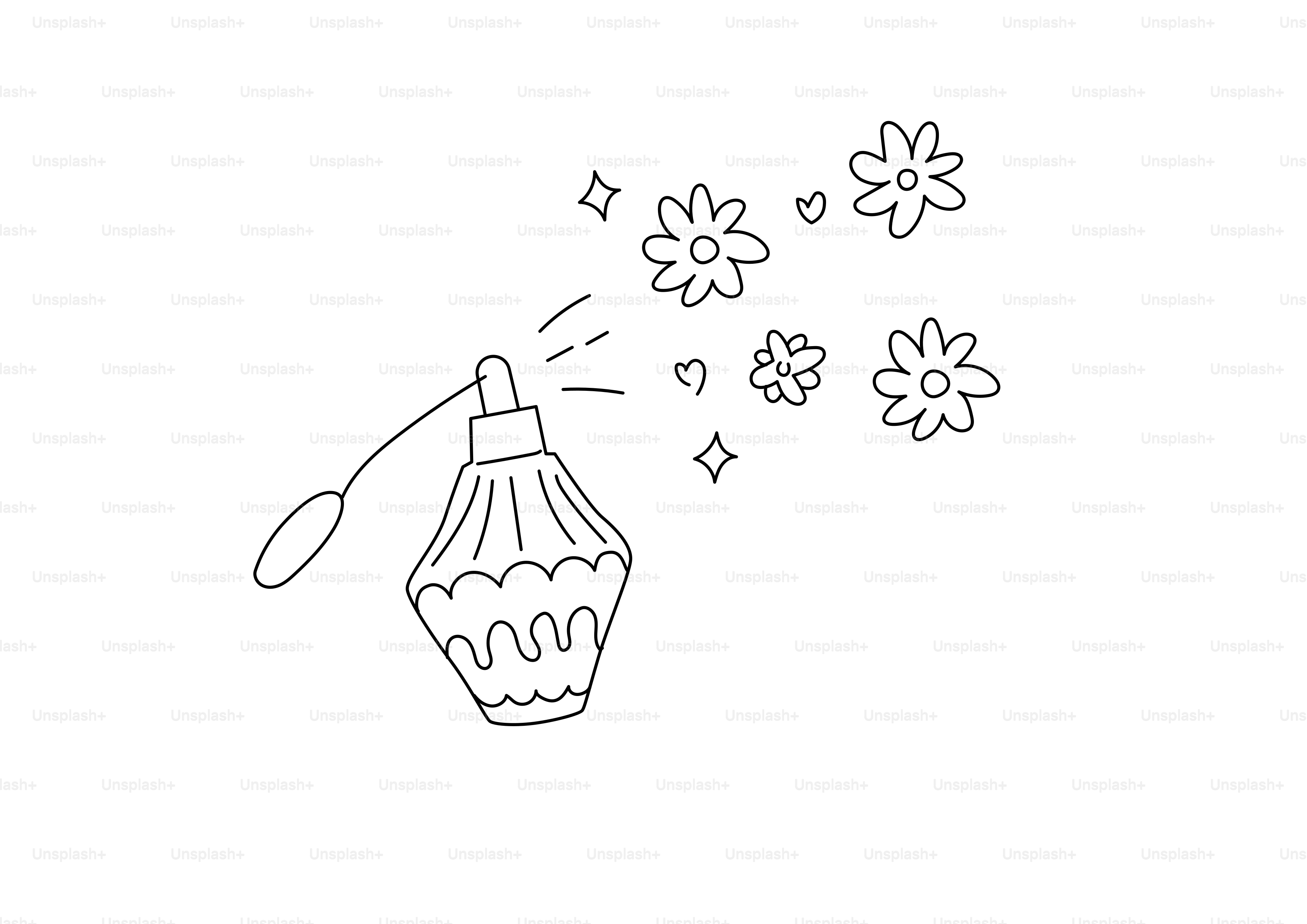 Perfume bottle spraying flowers and sparkles