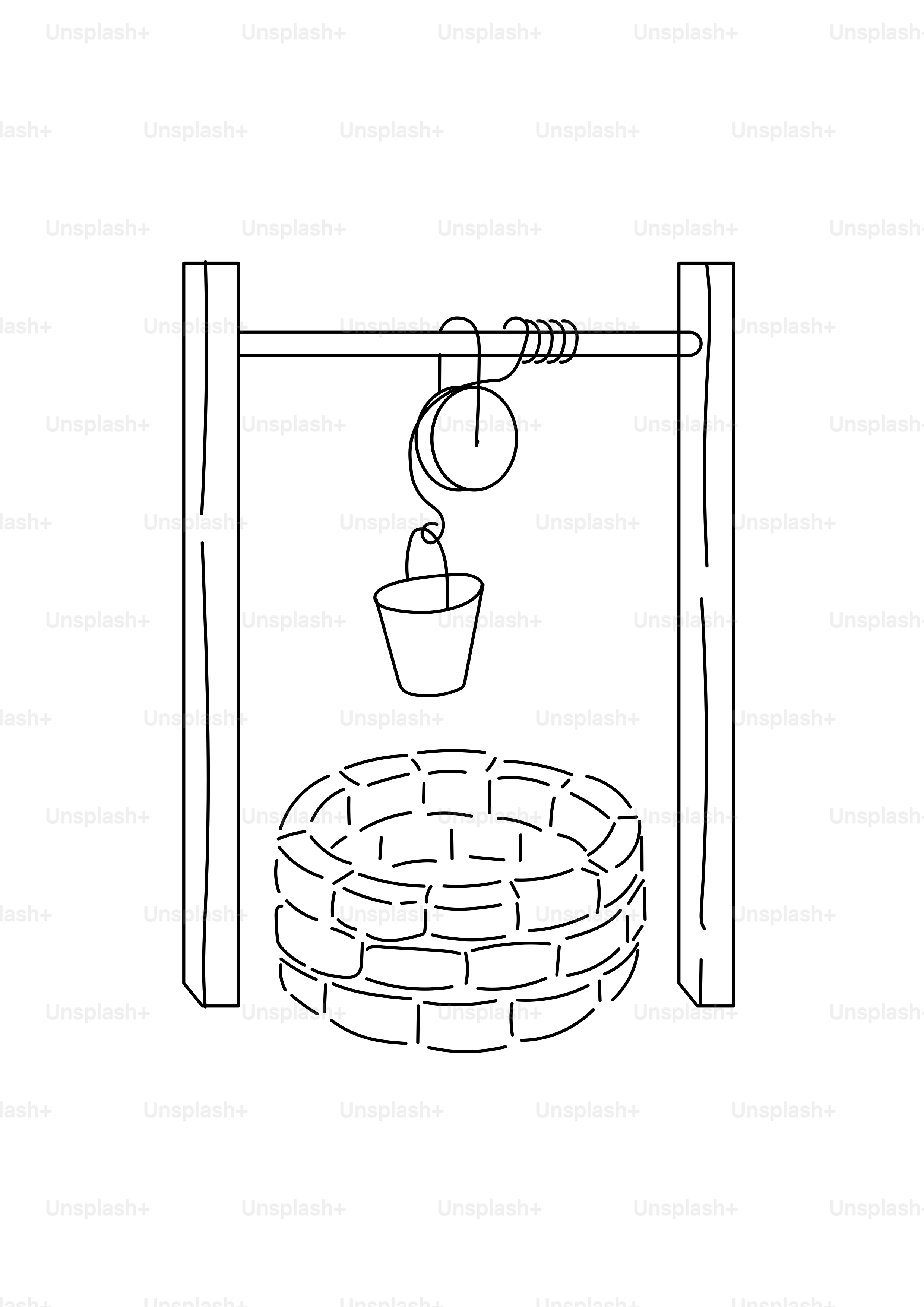 A well with a bucket and pulley system forked supports.