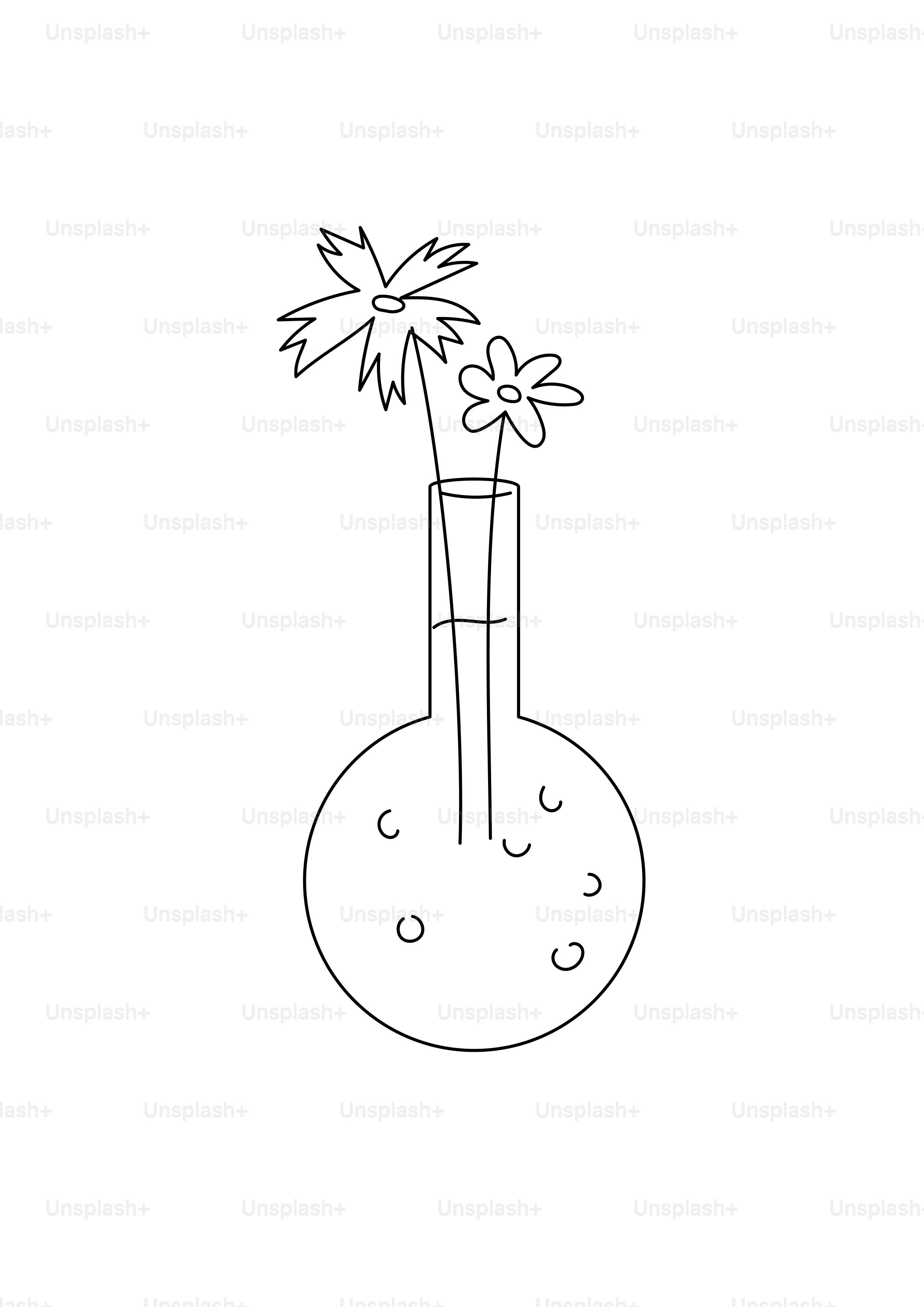 Two flowers in a round vase