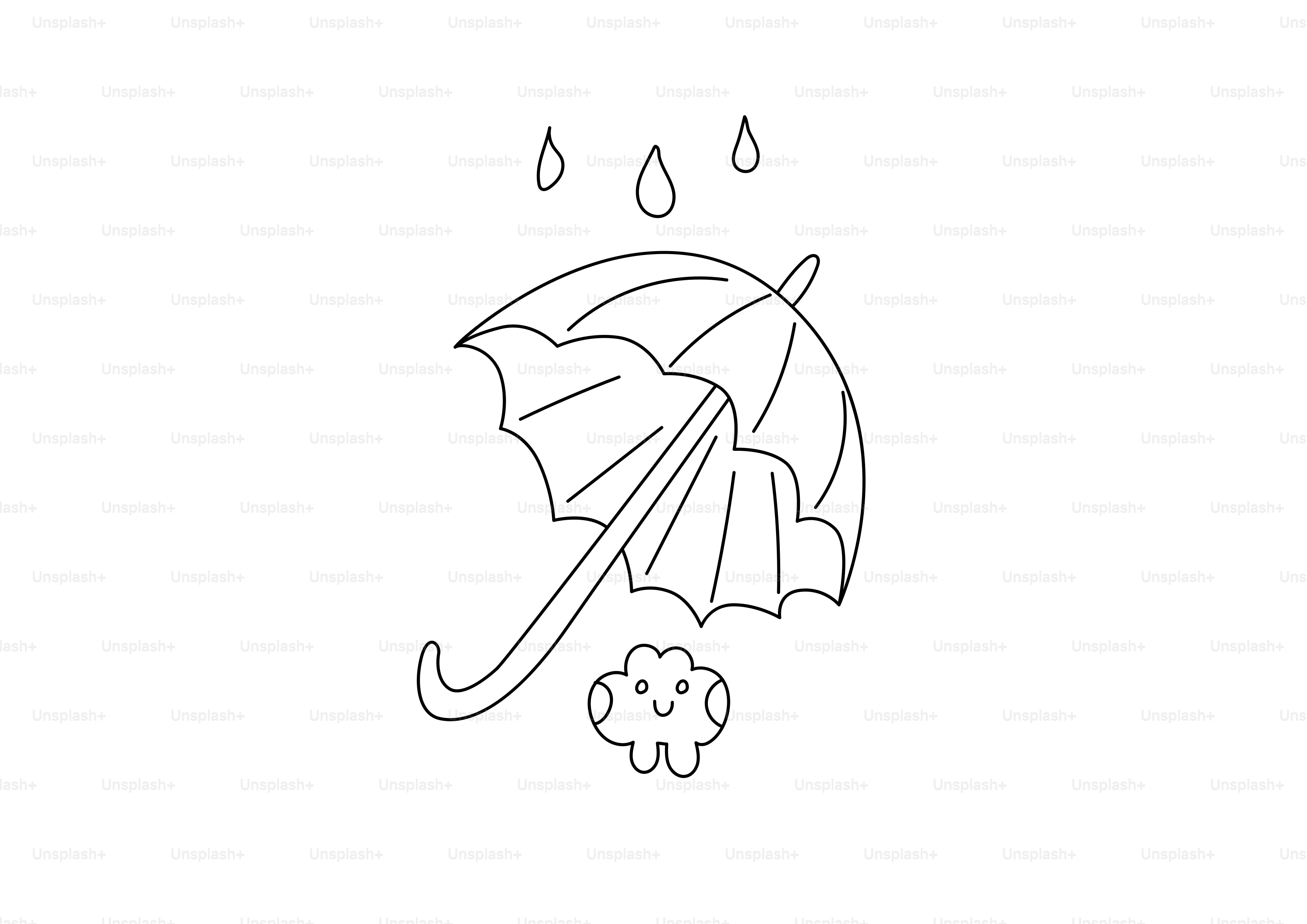 An umbrella protecting a happy cloud from rain