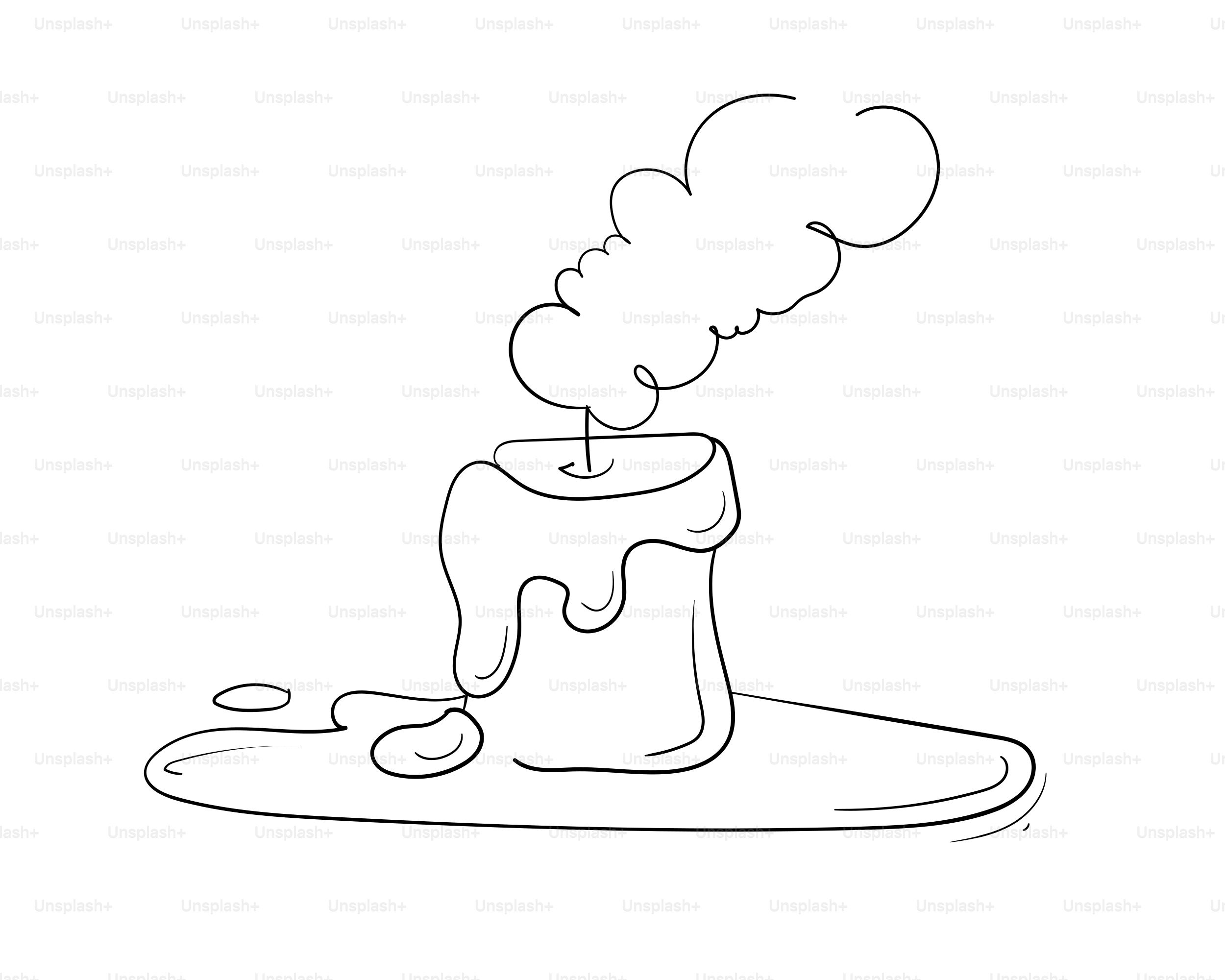 A lit candle with melting wax and smoke.