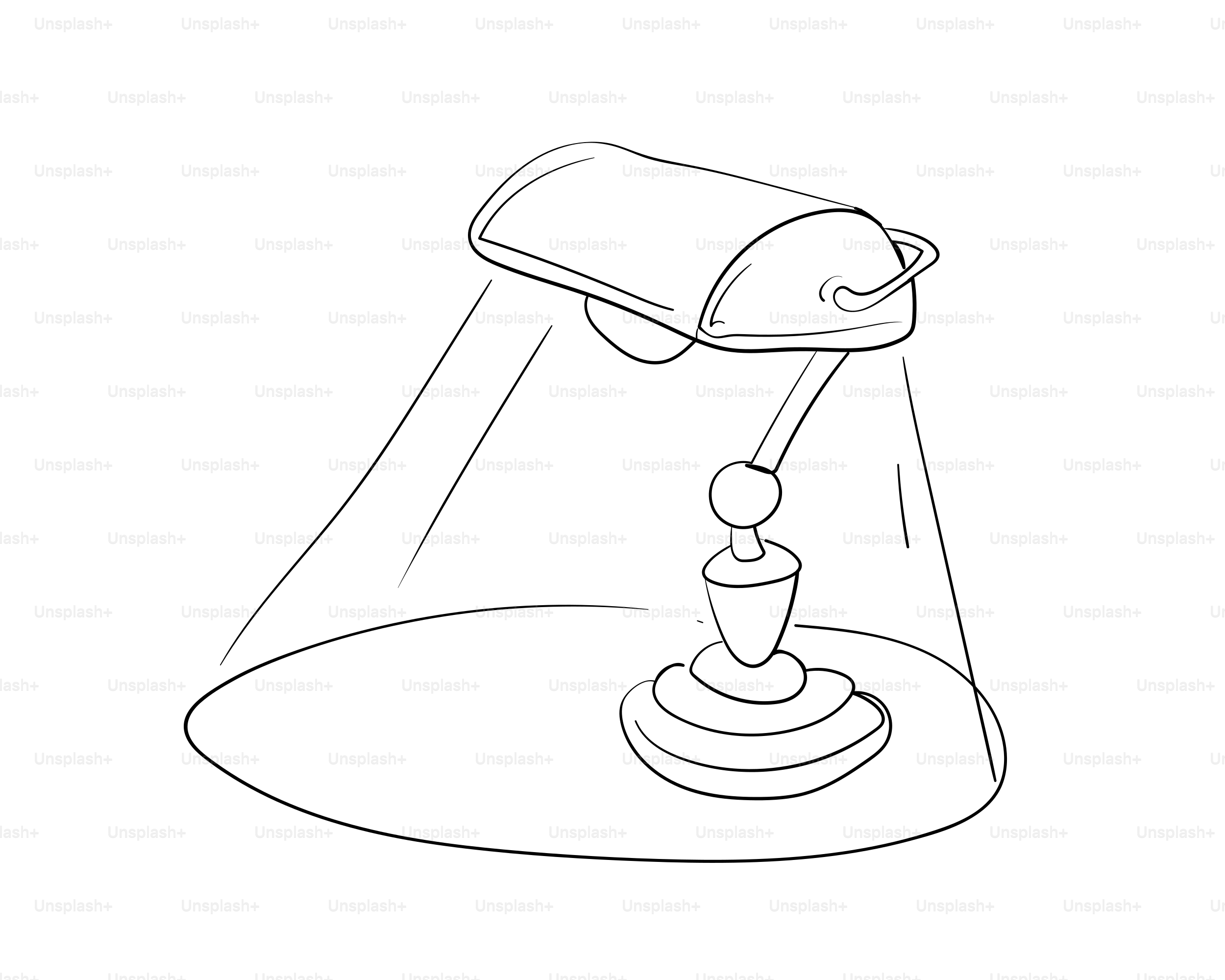 A simple line drawing of a desk lamp.