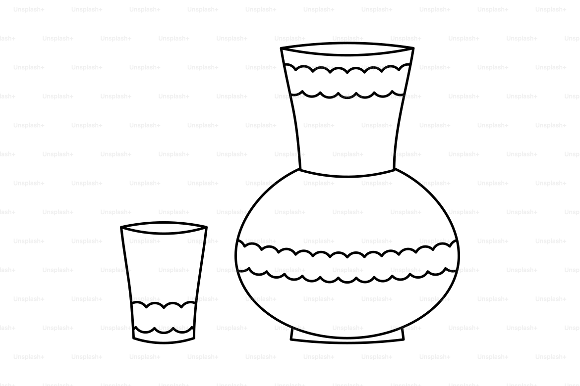 A jug and a glass with wavy patterns