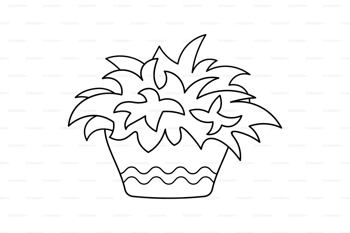 Outline of a potted plant with wavy lines