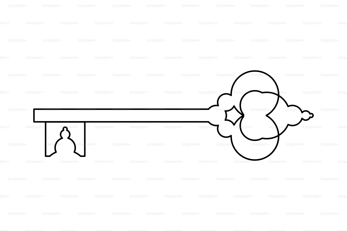 Contorno de uma chave antiga ornamentada sobre fundo branco