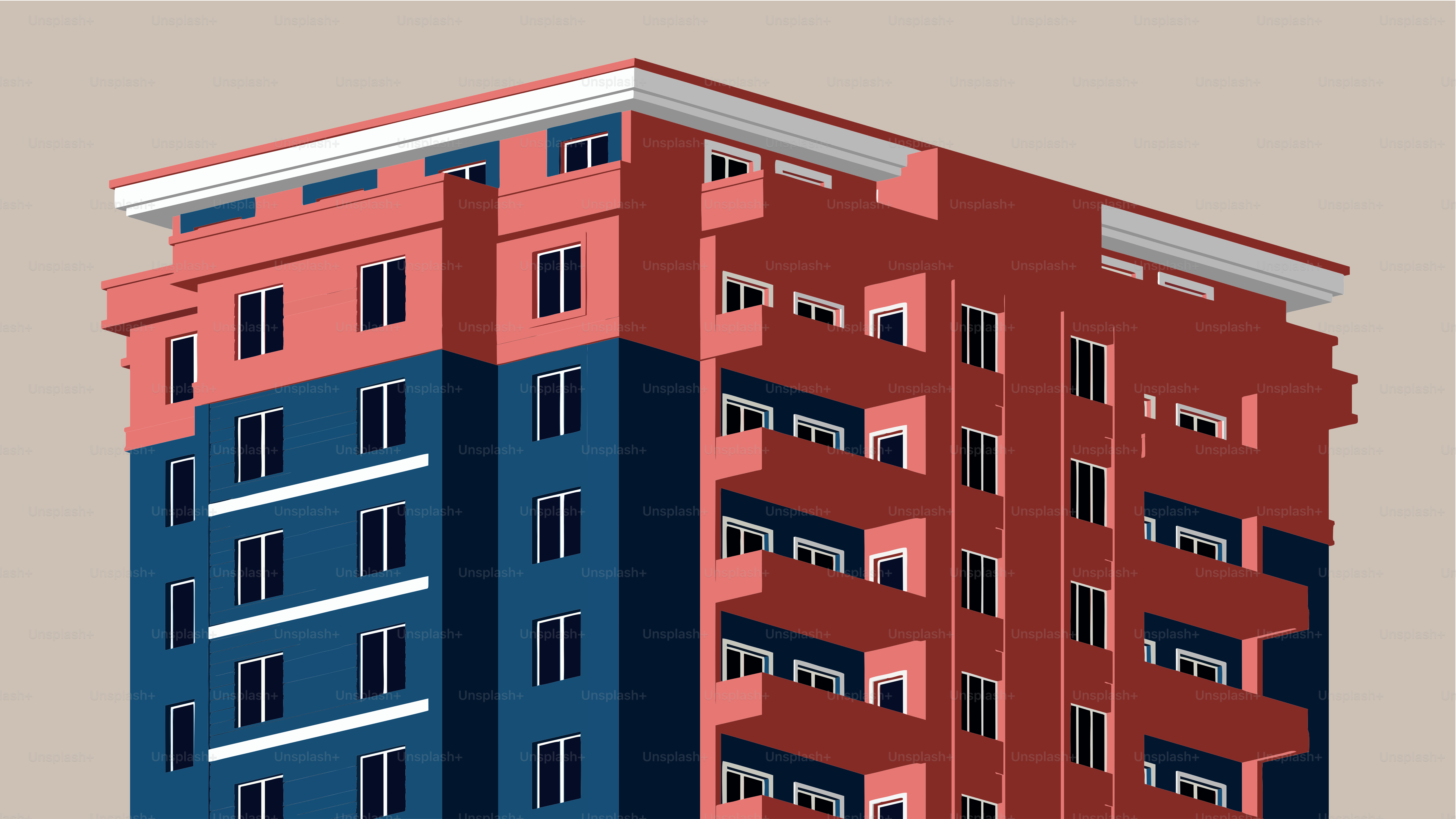 Immeuble d’appartements moderne avec sections bleues et rouges