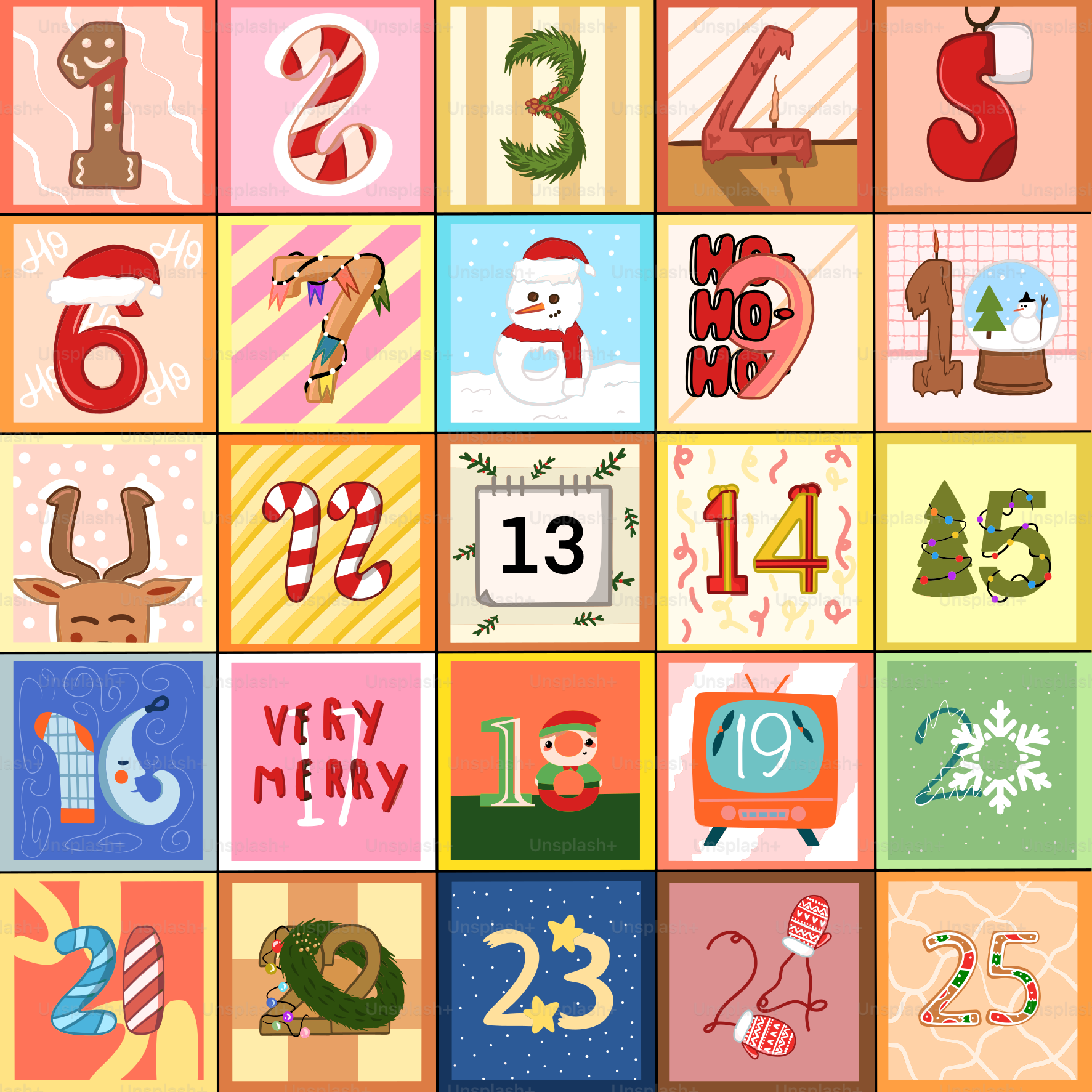 Weihnachts-Adventskalender mit nummerierten Türchen