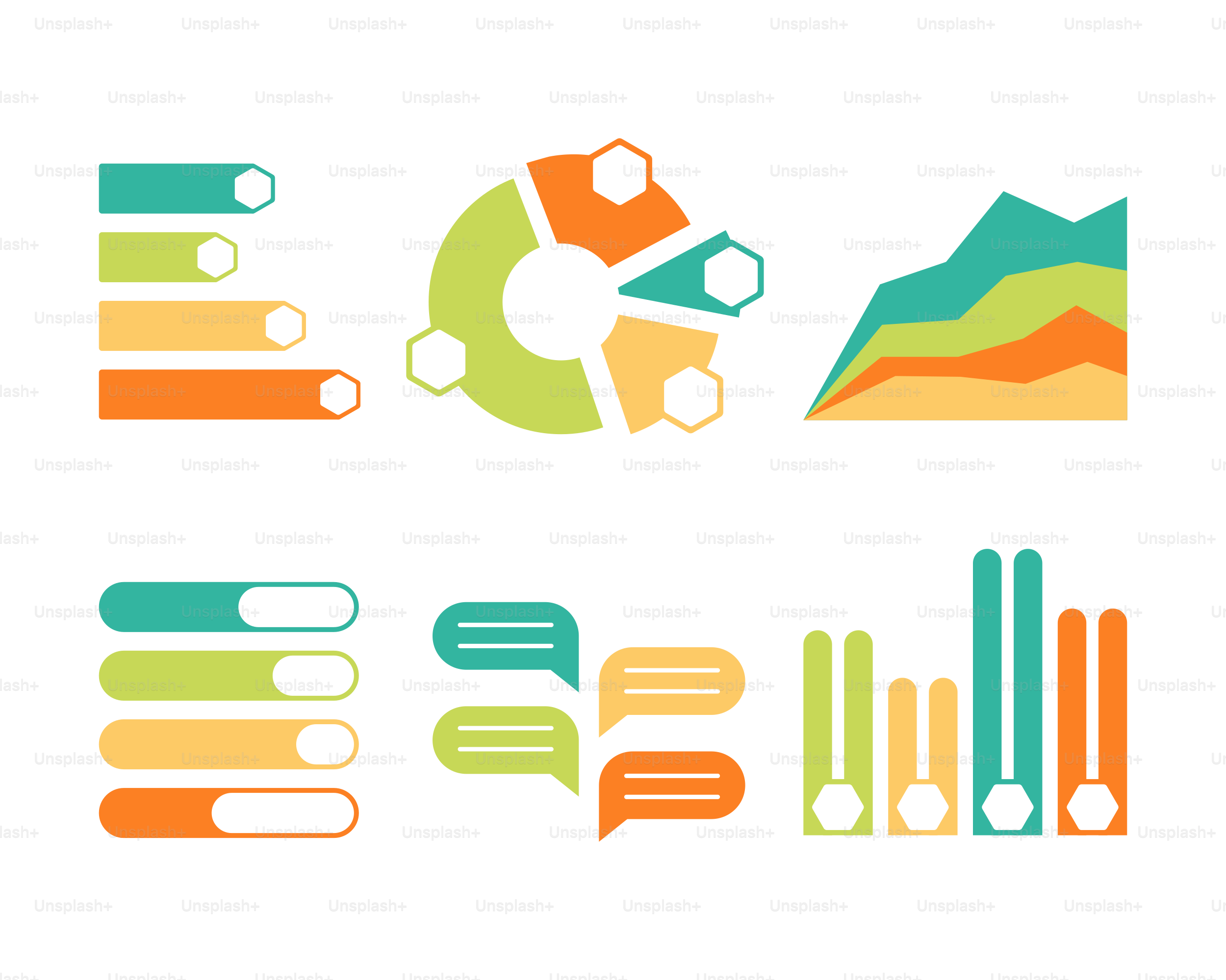 Various colorful charts and graphs on white background. vector ...