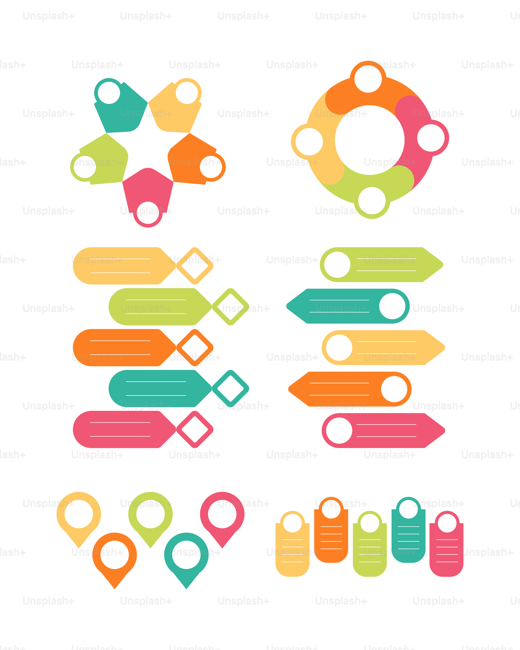Farbenfrohe Infografik-Elemente und Symbole anordneten Formen