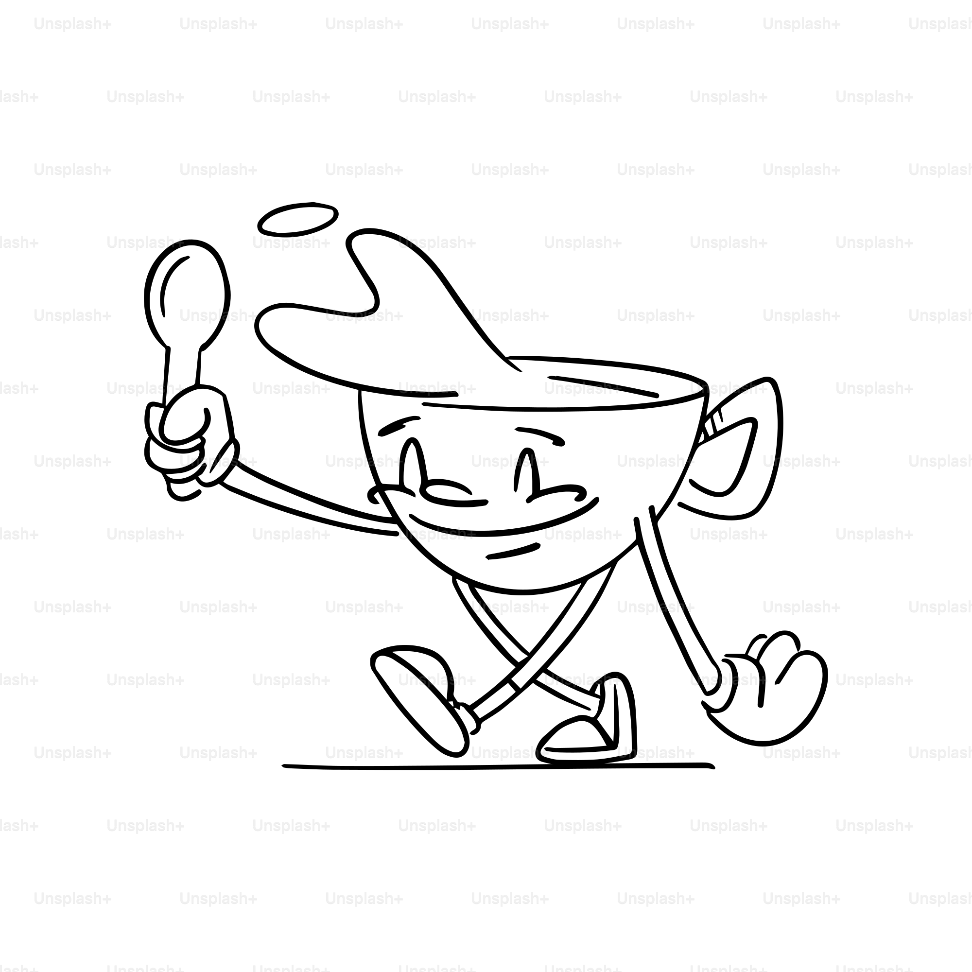 Cartoon cup of coffee walking with spoon