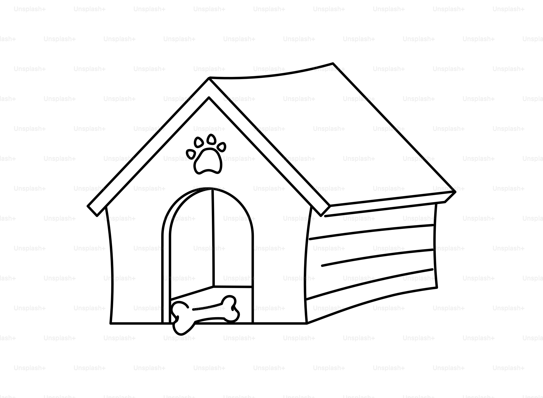 A simple line drawing of a dog house.