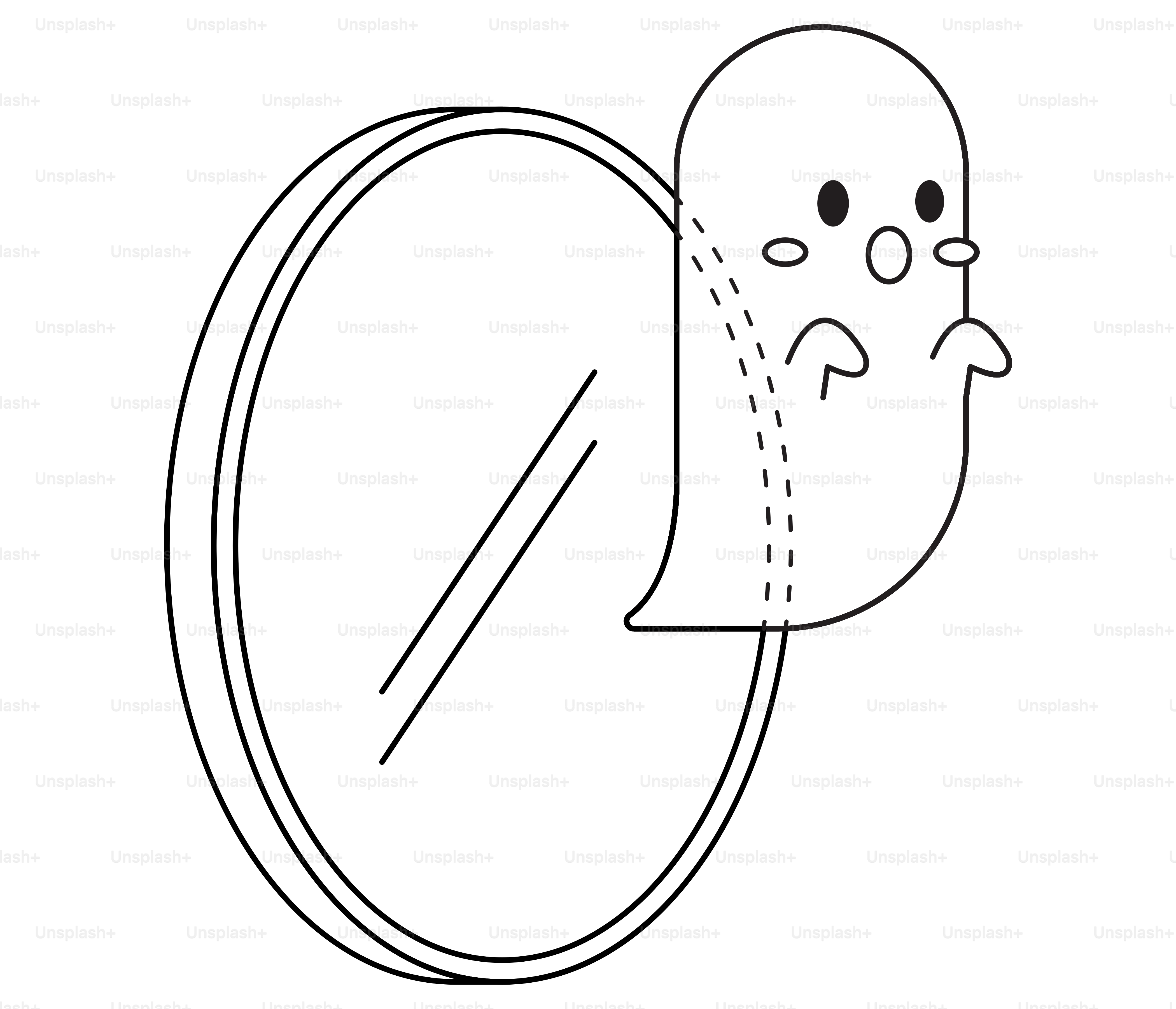 A cartoon ghost peeking from behind a mirror.